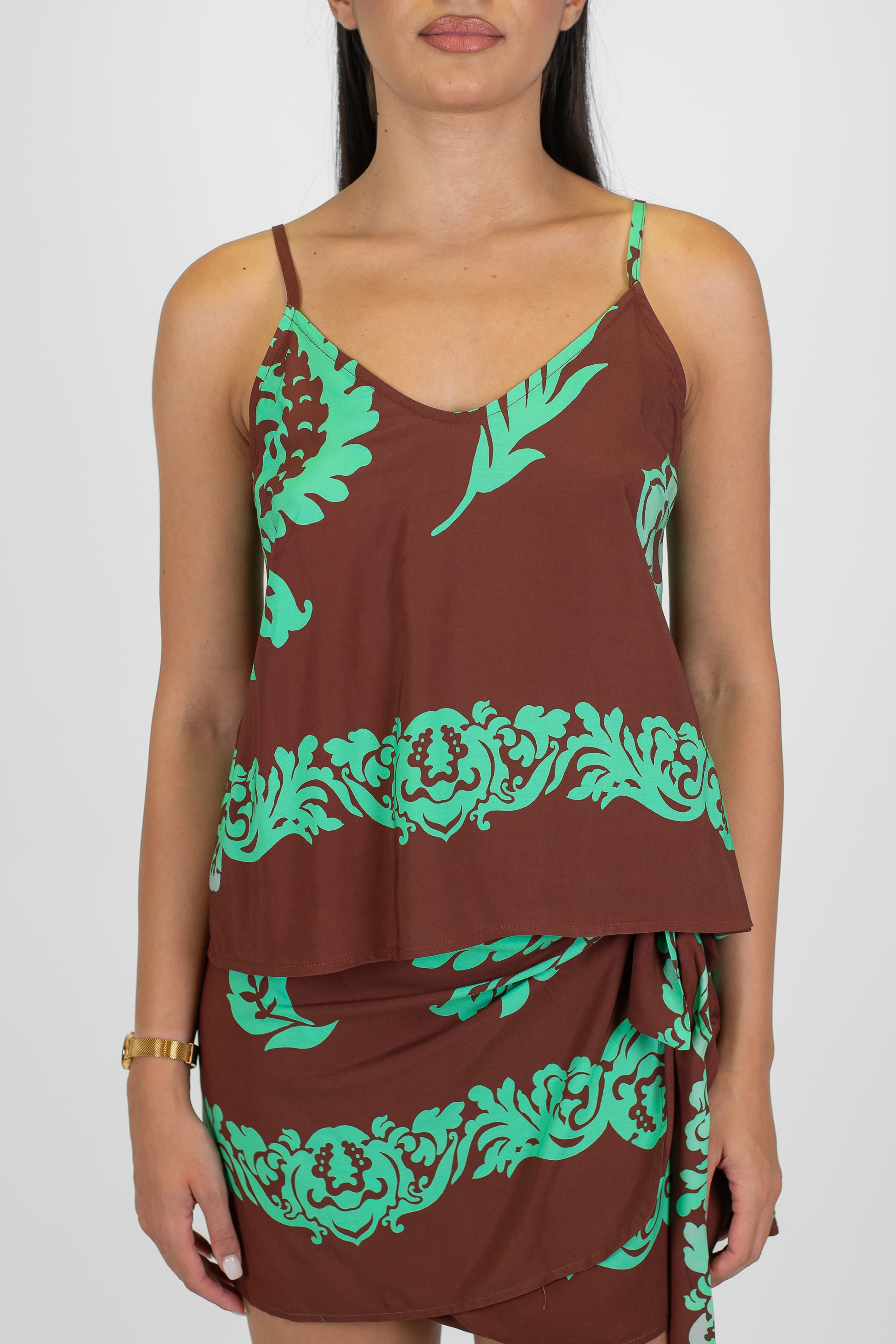 Tensione in - Top con bretelline fantasia floreale astratta in viscosa