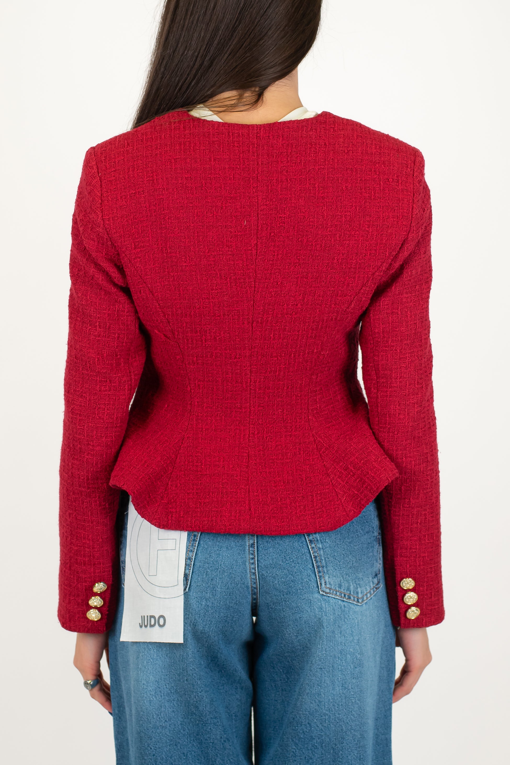 Tensione in - Giacca crop girocollo sfiancata in tweed