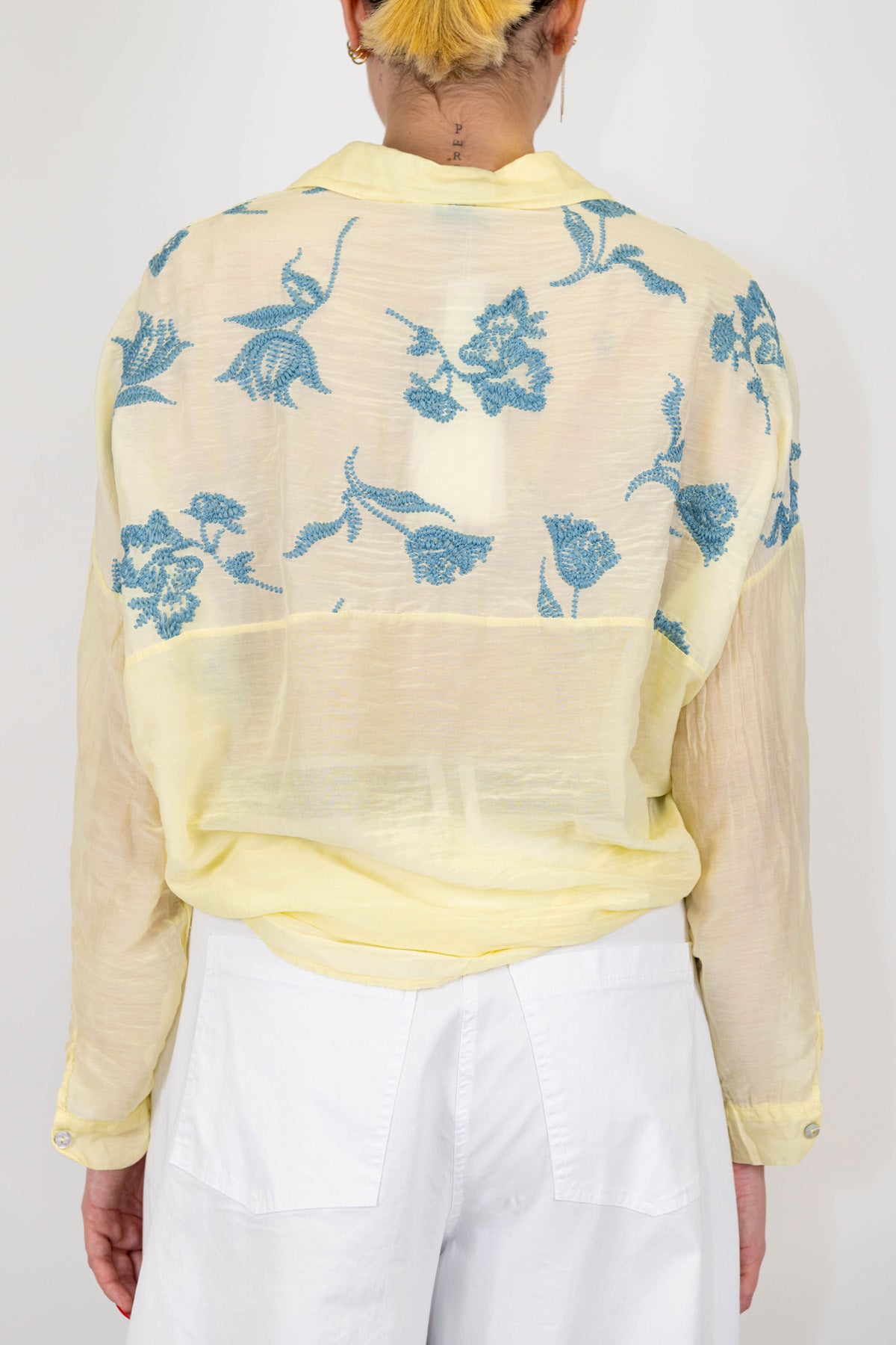 Motel - Camicia in misto seta con ricami a contrasto