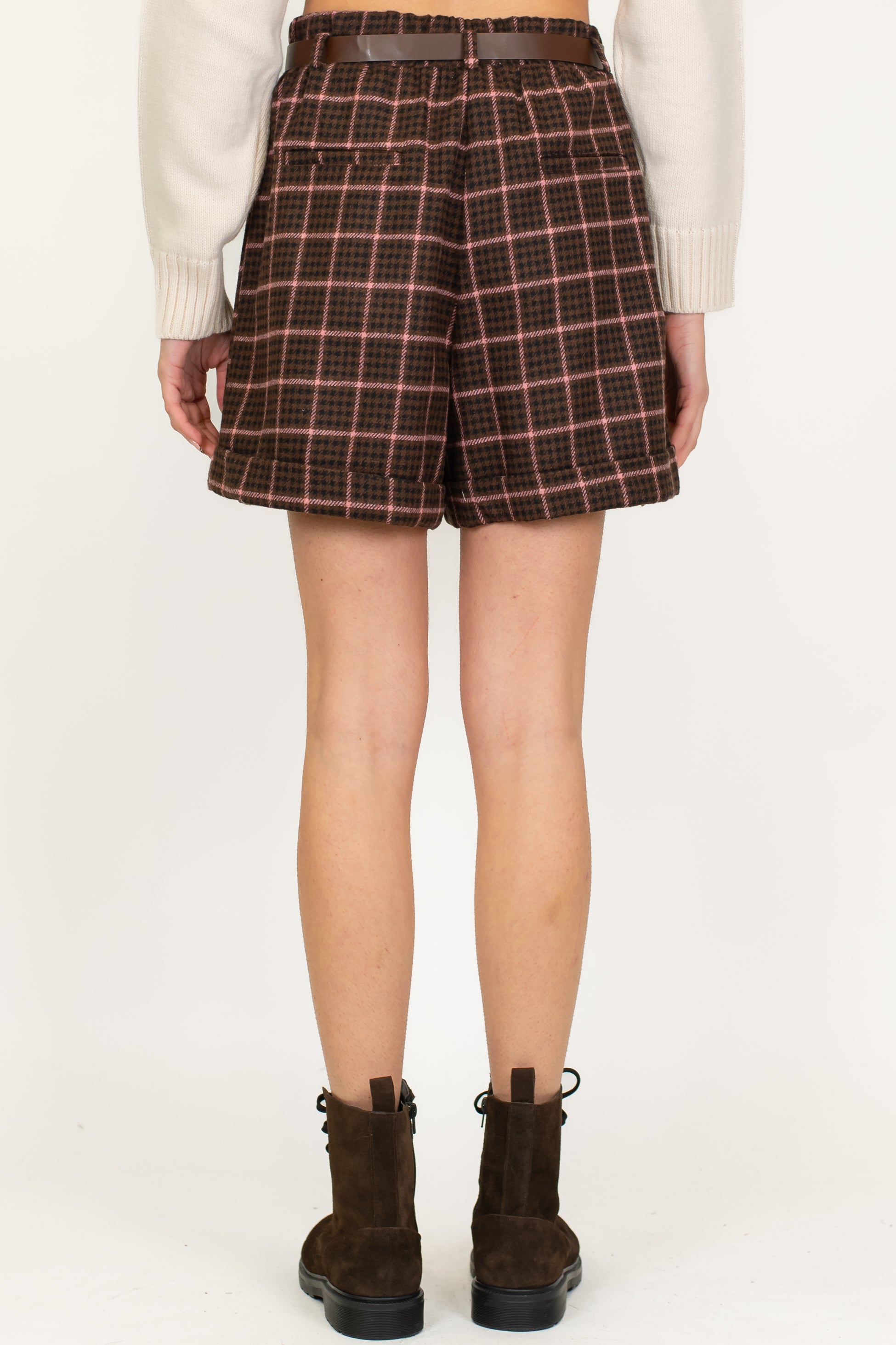 Tensione in - Short in misto lana fantasia pied de paule