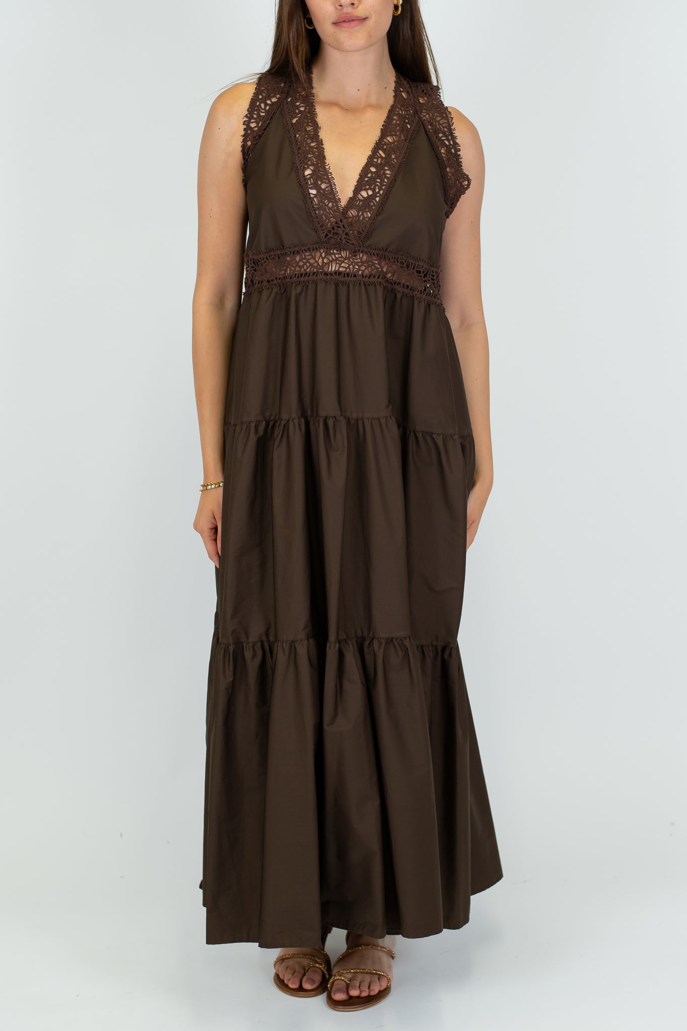 Maryley - Abito lungo con balze e profili in crochet