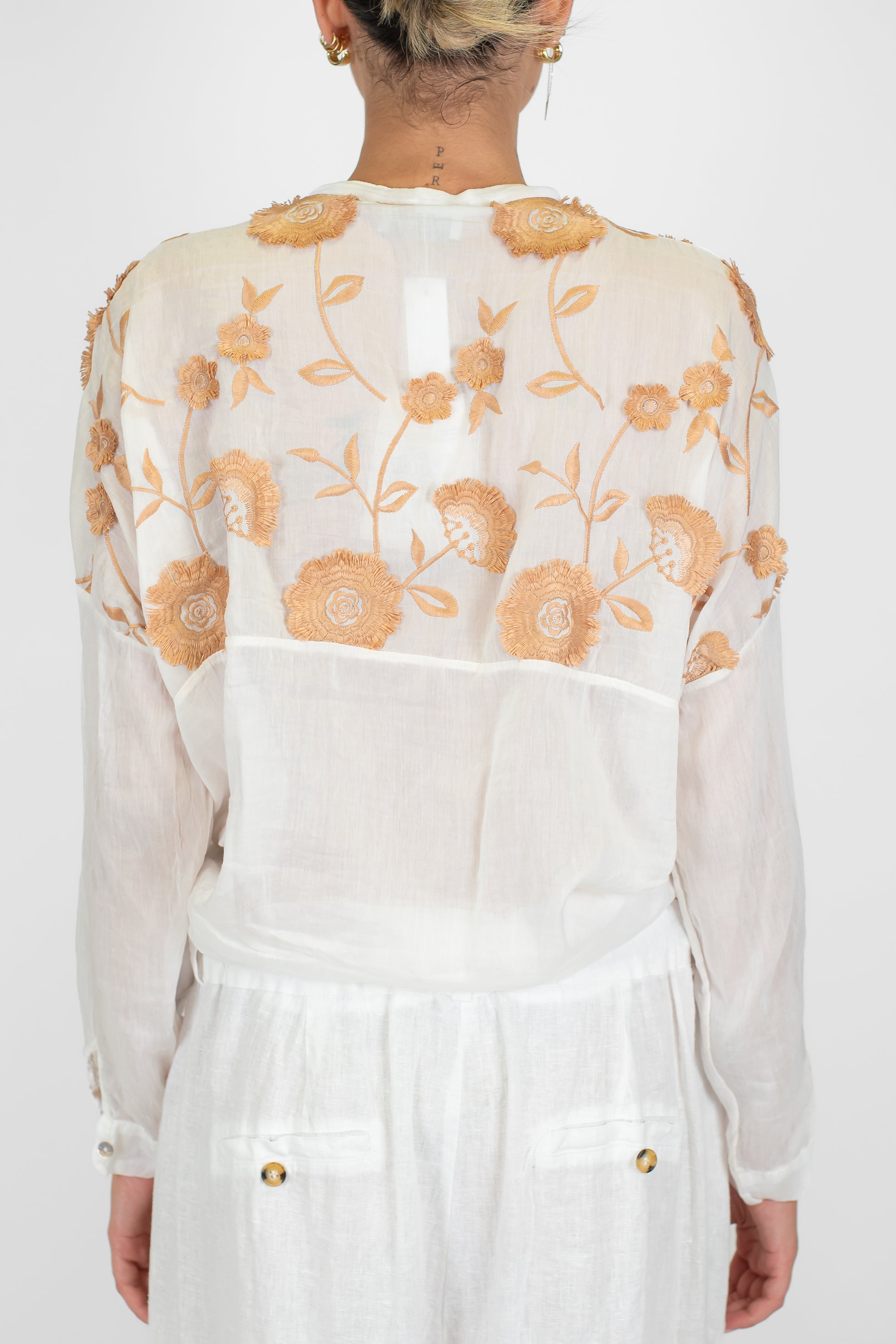 Motel - Camicia in mussola di cotone e seta con ricami