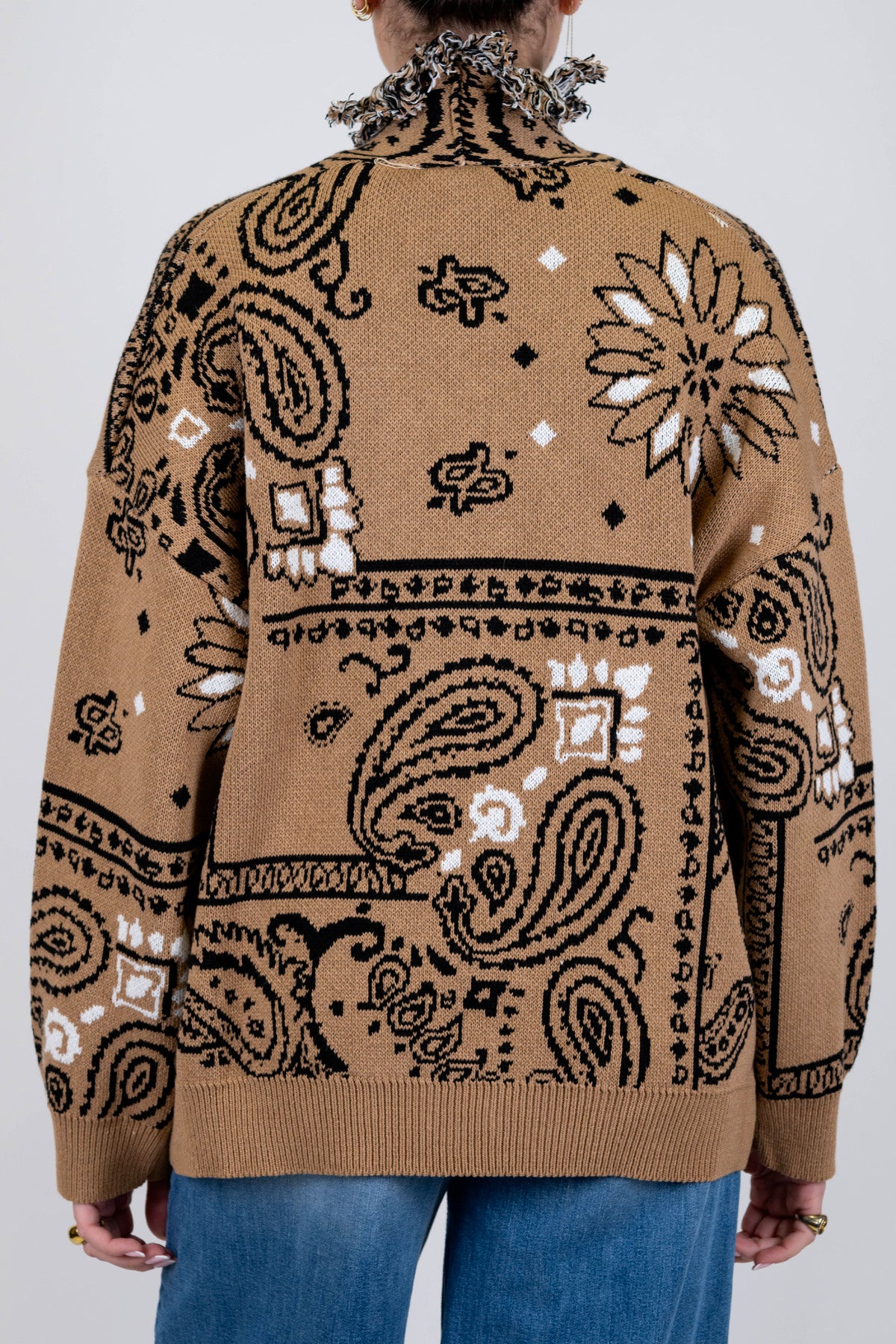 Tensione in - Cardigan fantasia astratta, profilo con frange