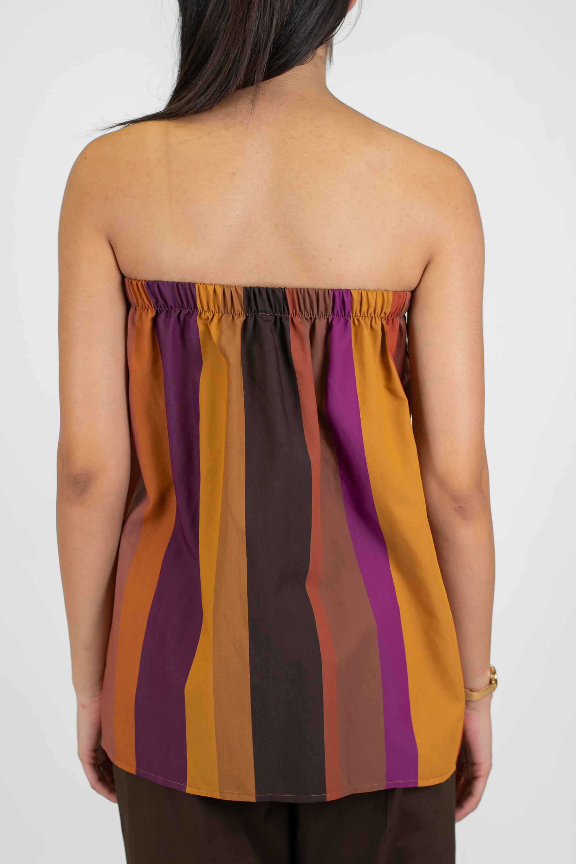 Tensione in -Top lungo a fascia multicolor in cotone/lino