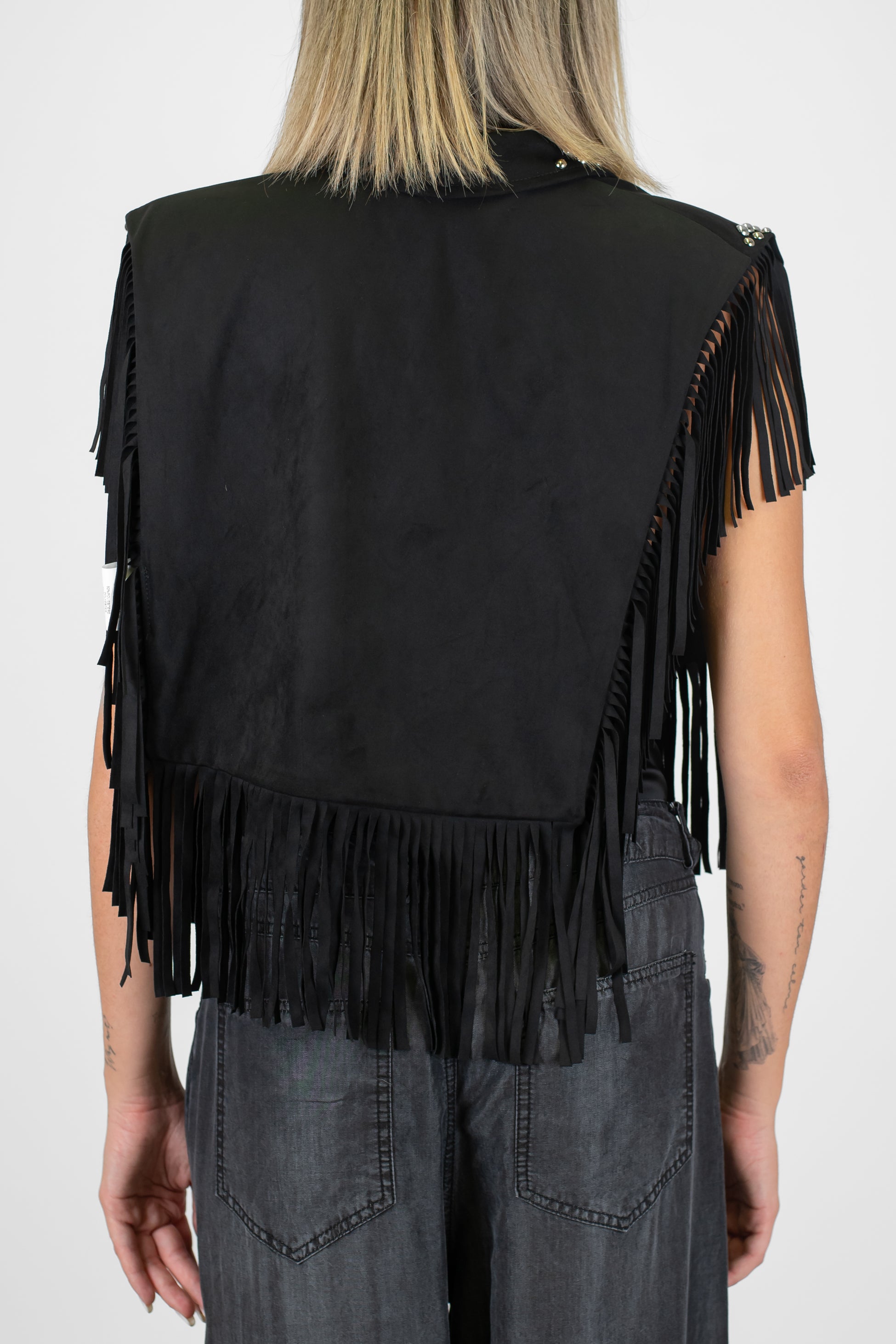 Haveone - Mantella in dainetto con borchie e frange