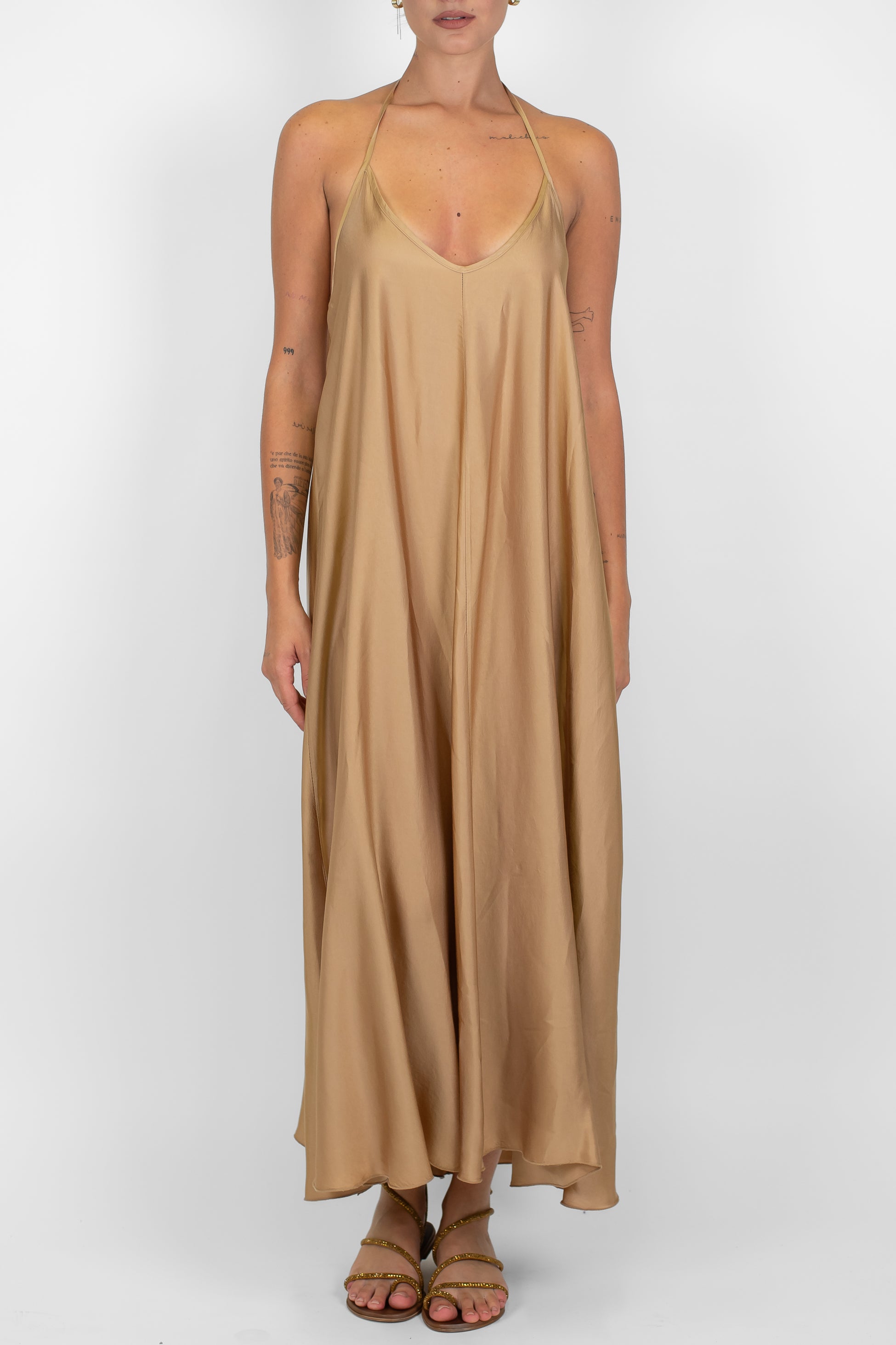 Motel - Abito lungo scollo v con bretelle sottili in satin