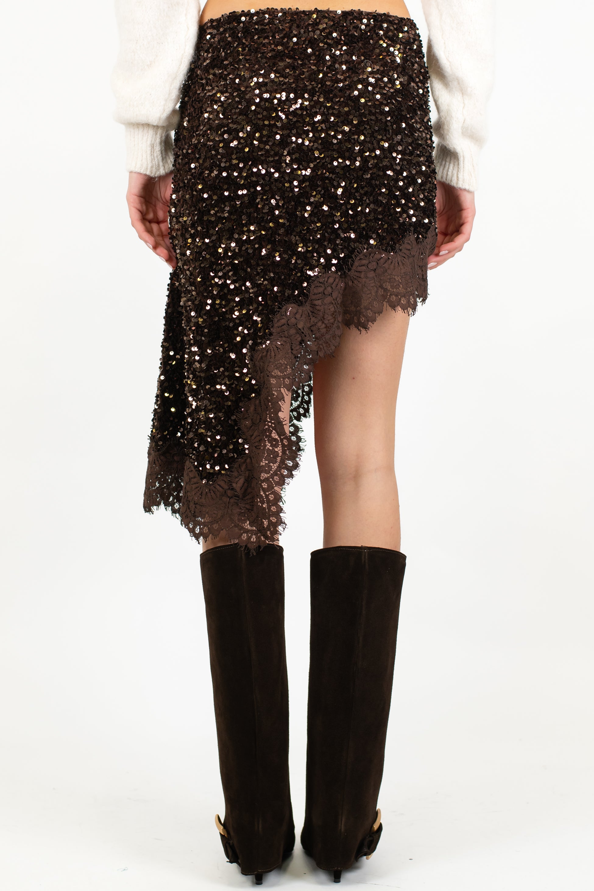 Motel - Gonna asimmetrica in paillettes con orlo in pizzo