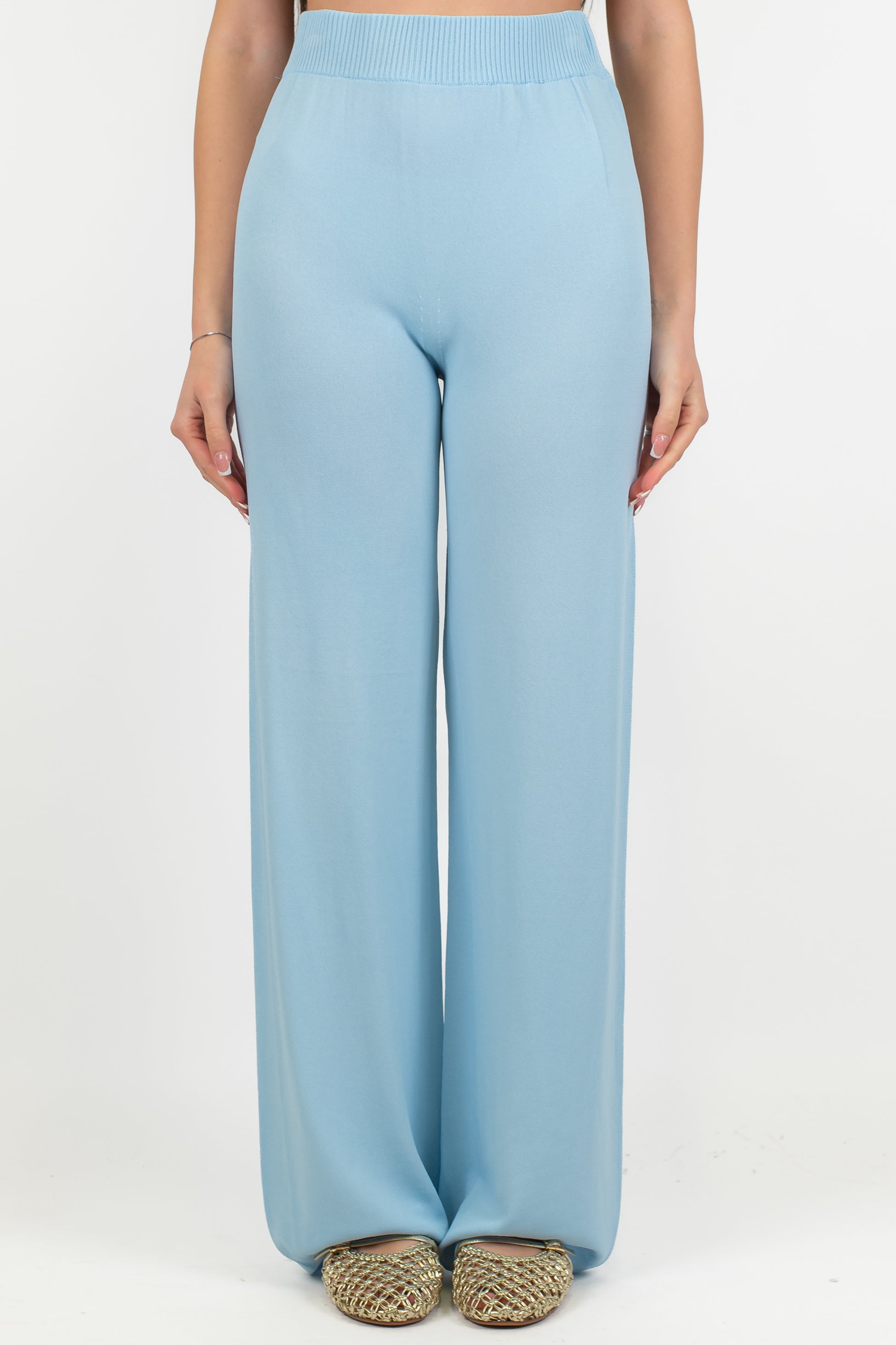 Maryley - Pantalone palazzo in viscosa leggera con elastico in vita