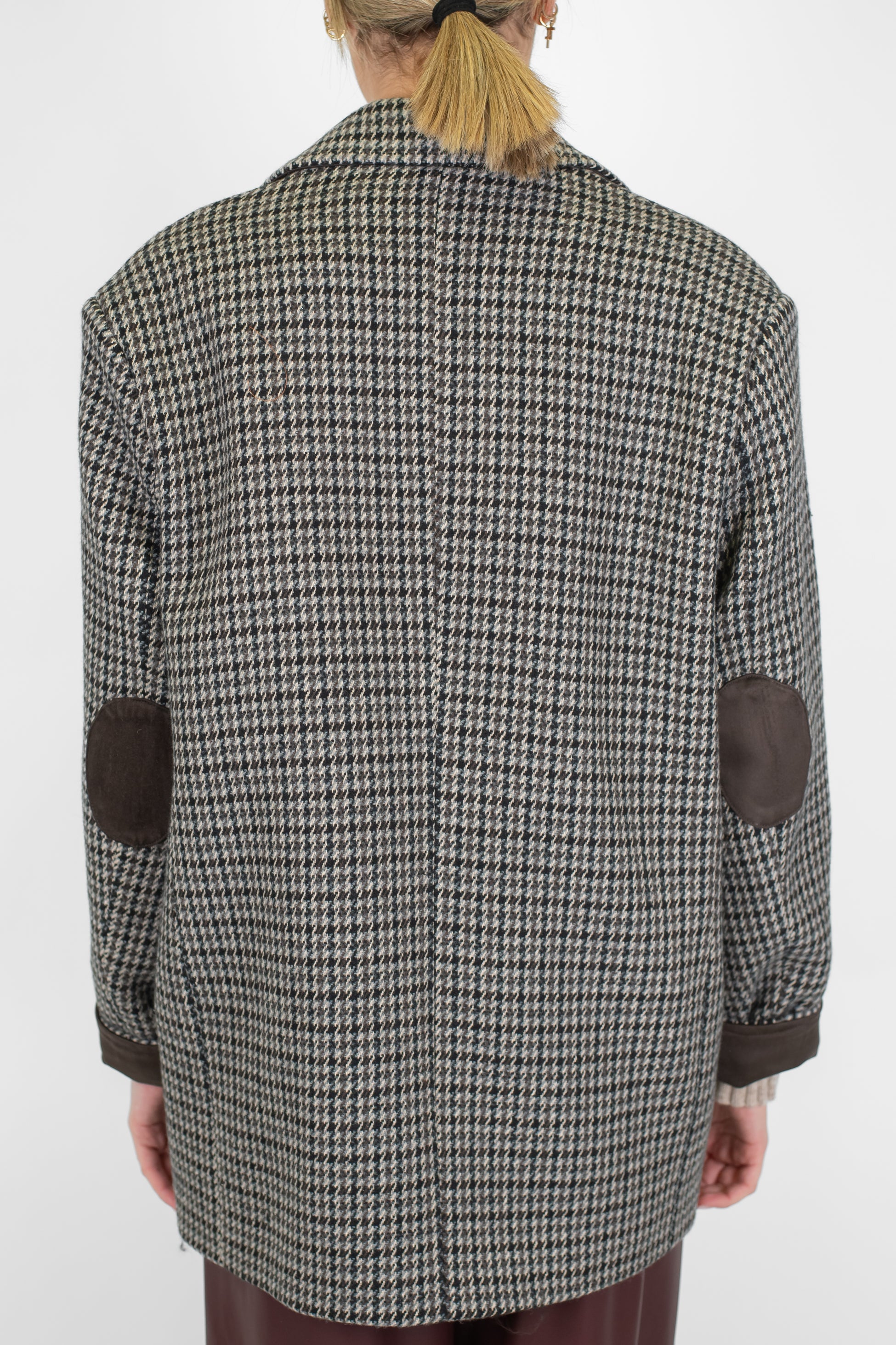 Tensione in - Giacca fantasia pied de puole in misto lana con spalline ed inserti in camoscio