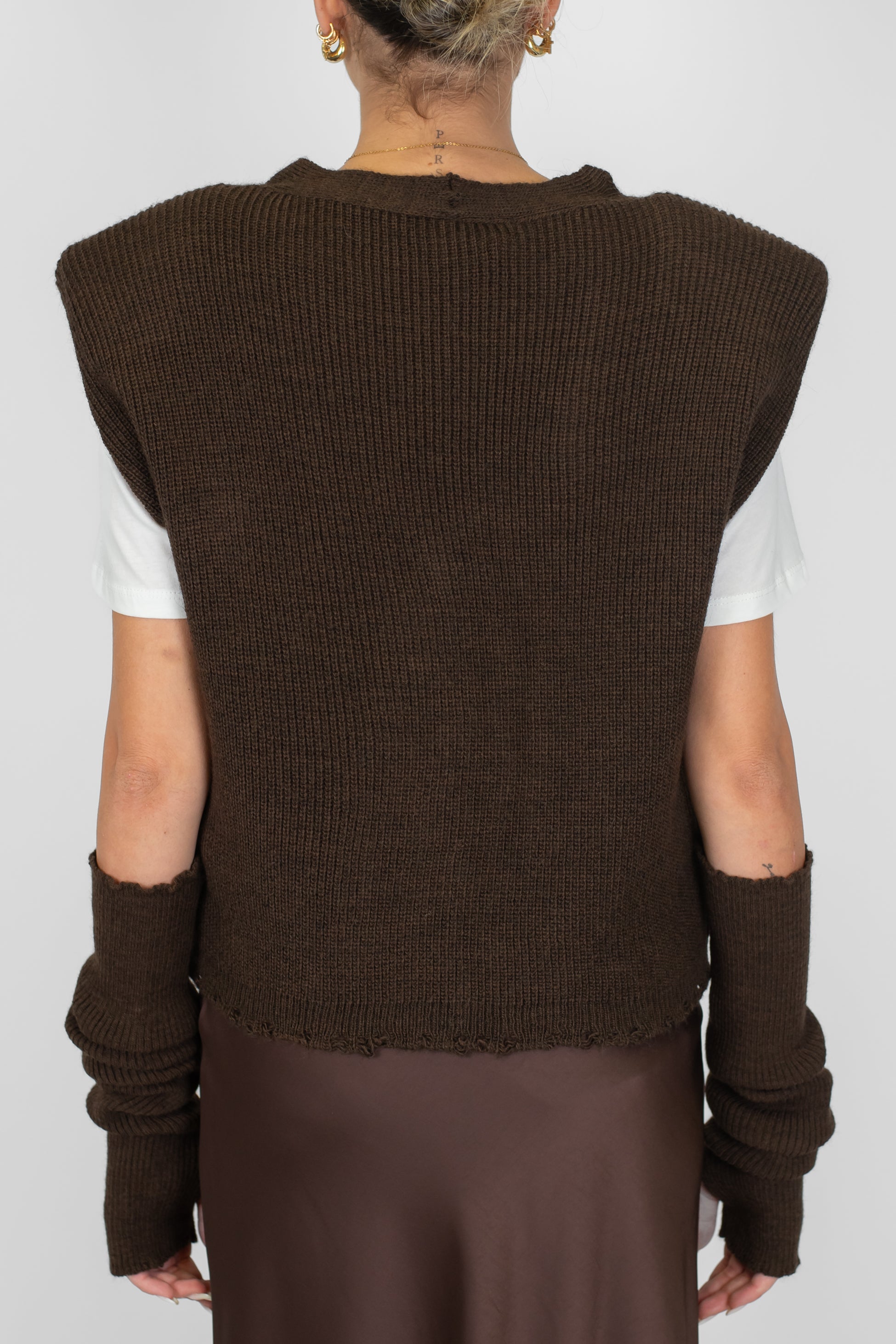 Haveone - Gilet a costine in misto lana con spalline e manicotti