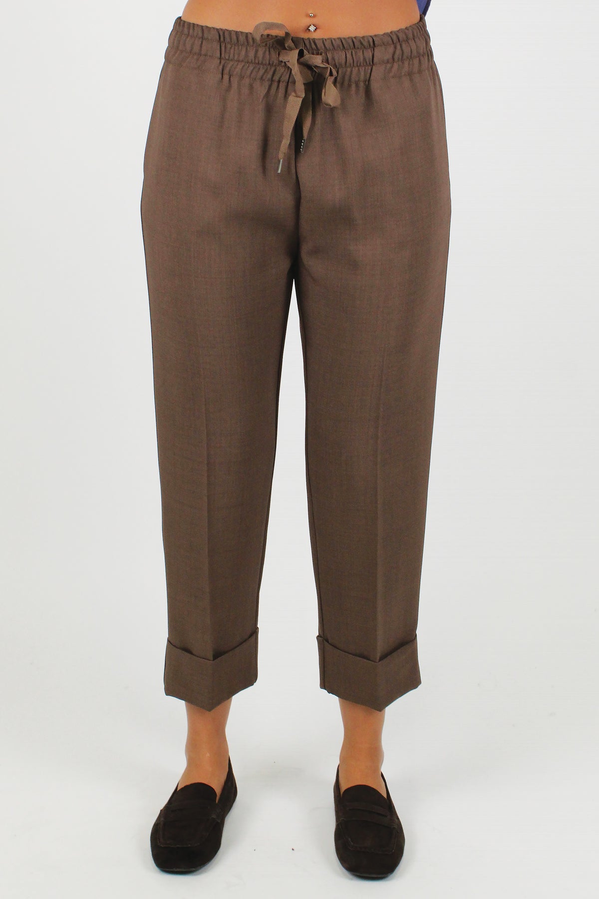 Maryley - Pantalone slim con coulisse e risvolto