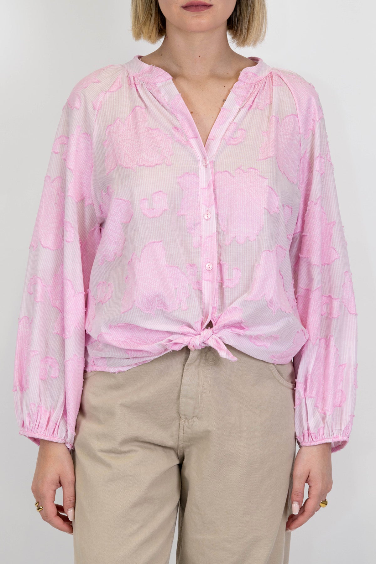 Motel - Camicia a righe fantasia floreale in mussola di cotone