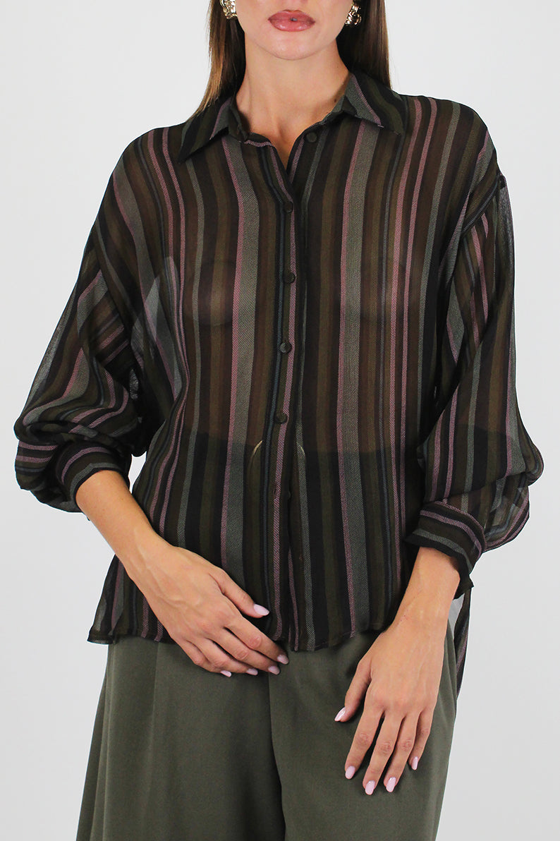 Tensione in - Camicia fantasia a righe multicolor in viscosa