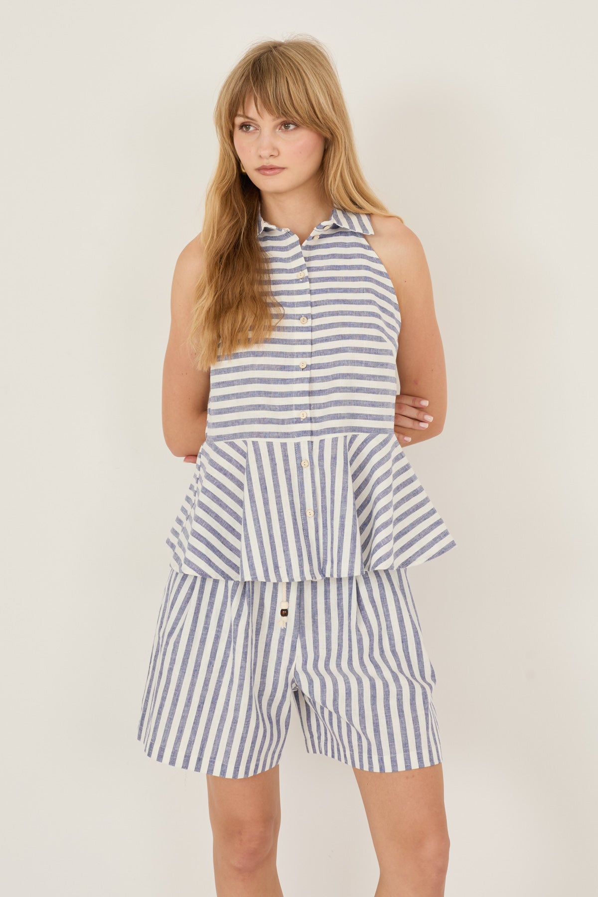 Souvenir - Short rigato in cotone/lino
