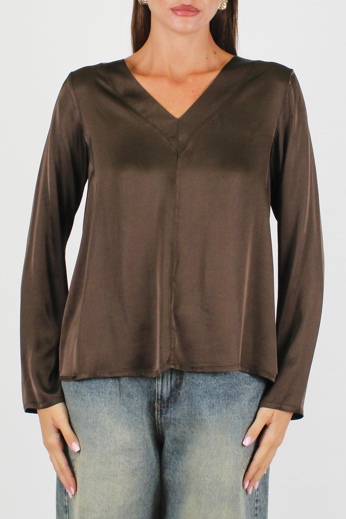 Haveone - Blusa manica lunga scollo a V in viscosa