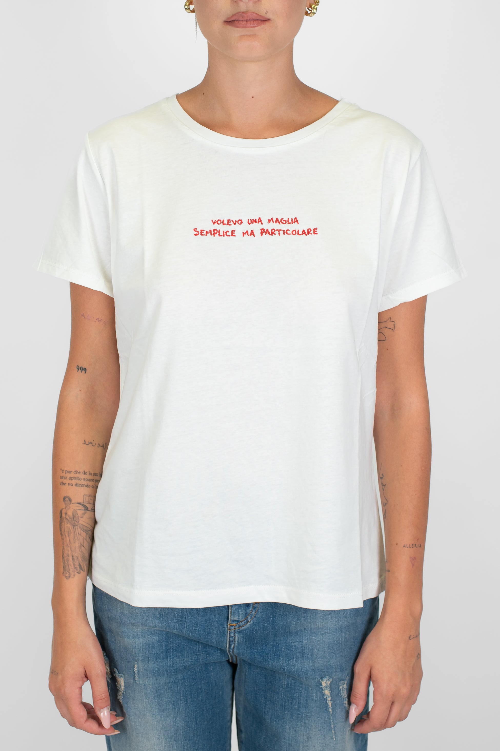 Haveone - T-shirt in cotone con scritta ricamata a contrasto