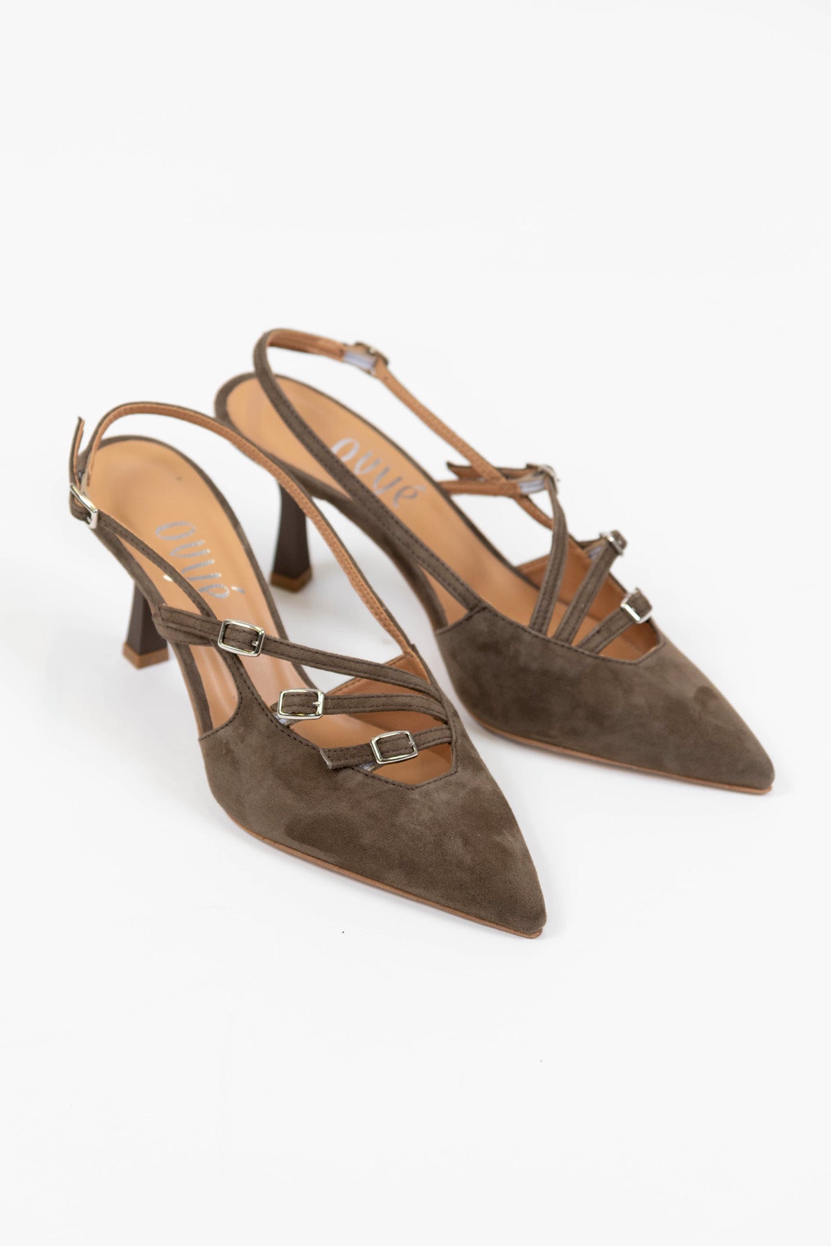 Ovyé - Slingback in camoscio con triplo cinturino