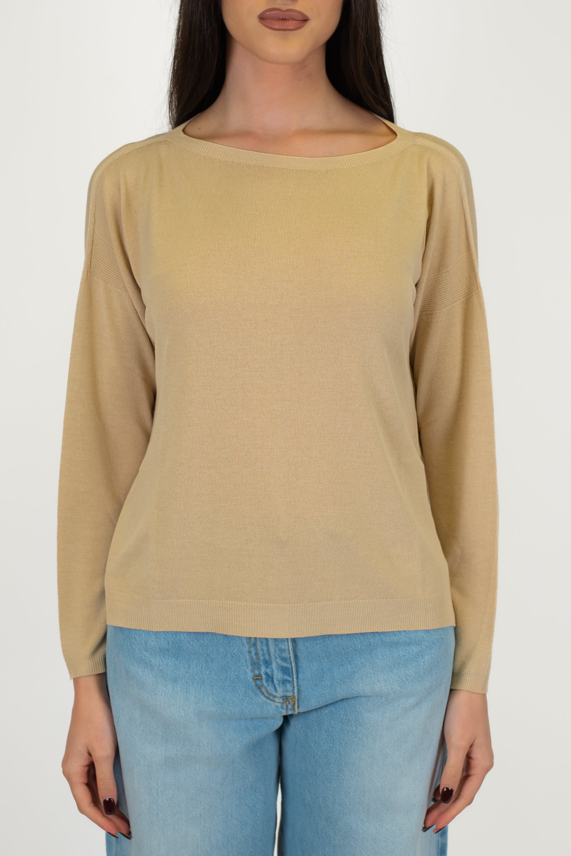 Kontatto - Maglia scollo a barca in viscosa leggera con spacchetti laterali