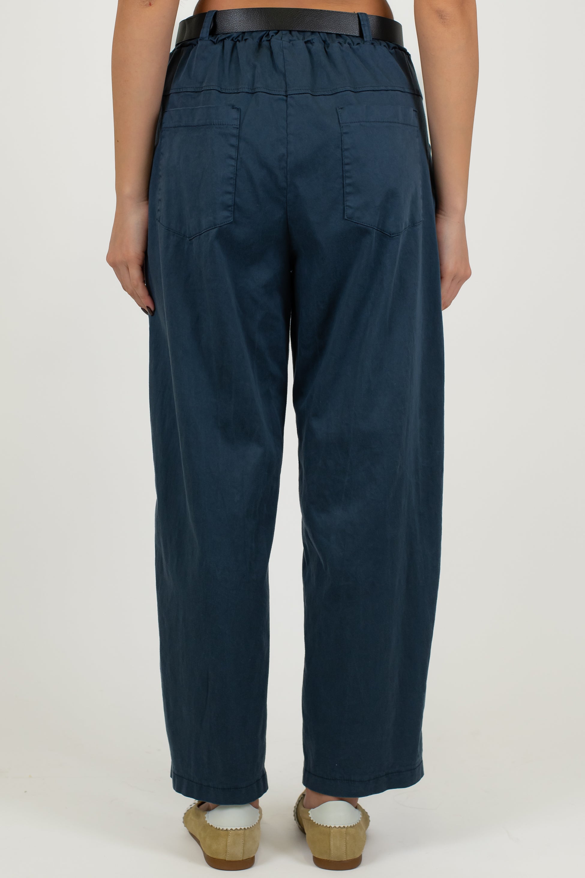 Haveone - Pantalone regular in misto cotone e lyocell con elastico sul retro