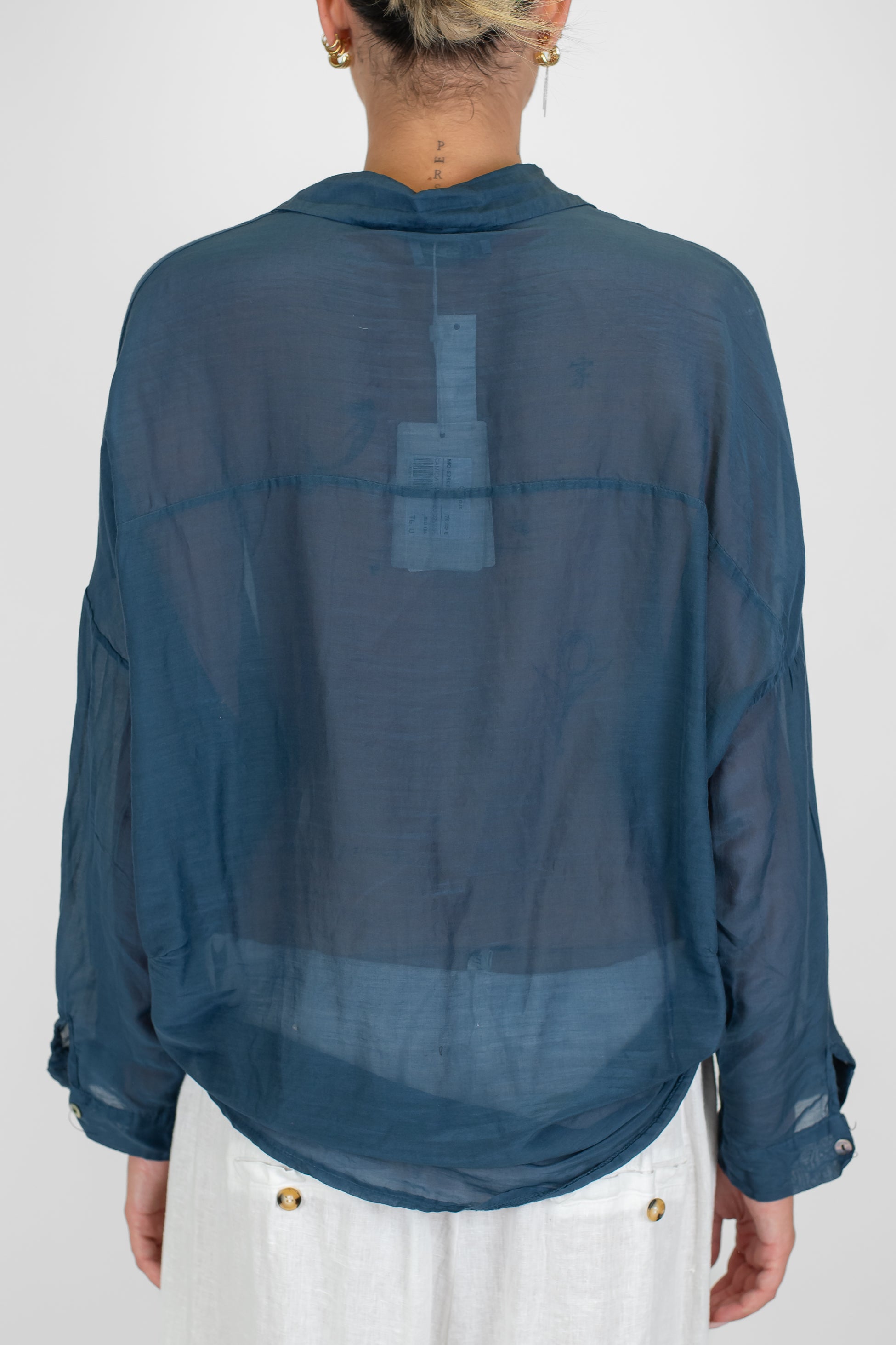 Motel - Camicia tinta unita in misto seta