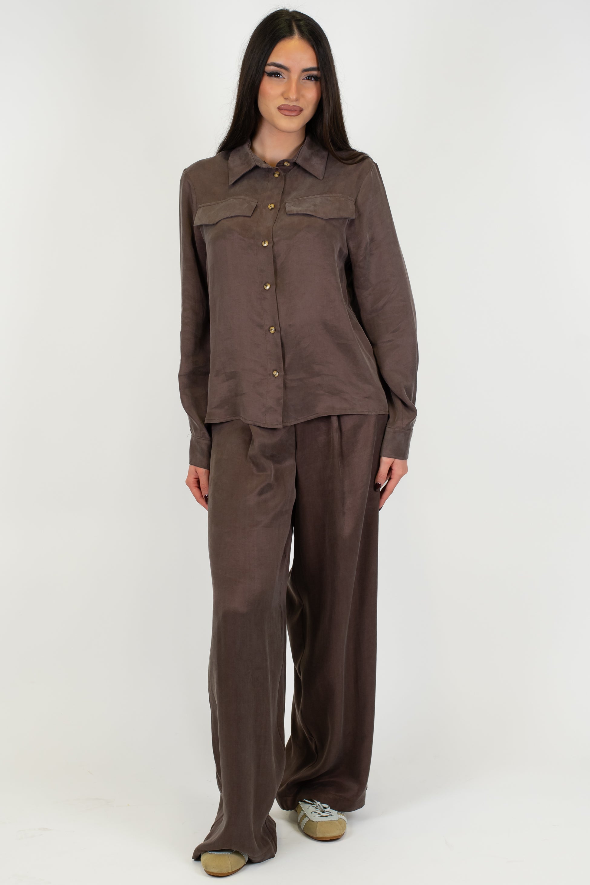 Motel - Pantalone palazzo in lyocell effetto seta con pinces