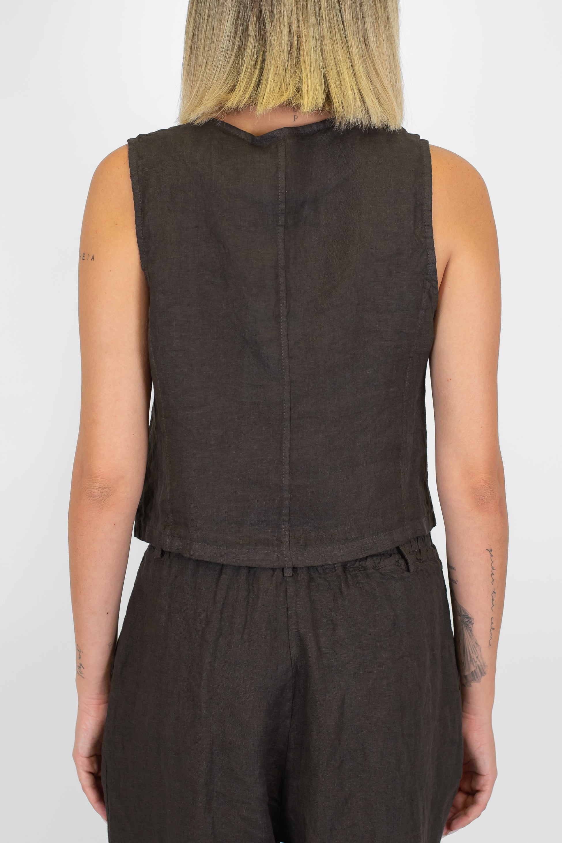 Haveone - Gilet in puro lino con chiusura a quattro bottoni