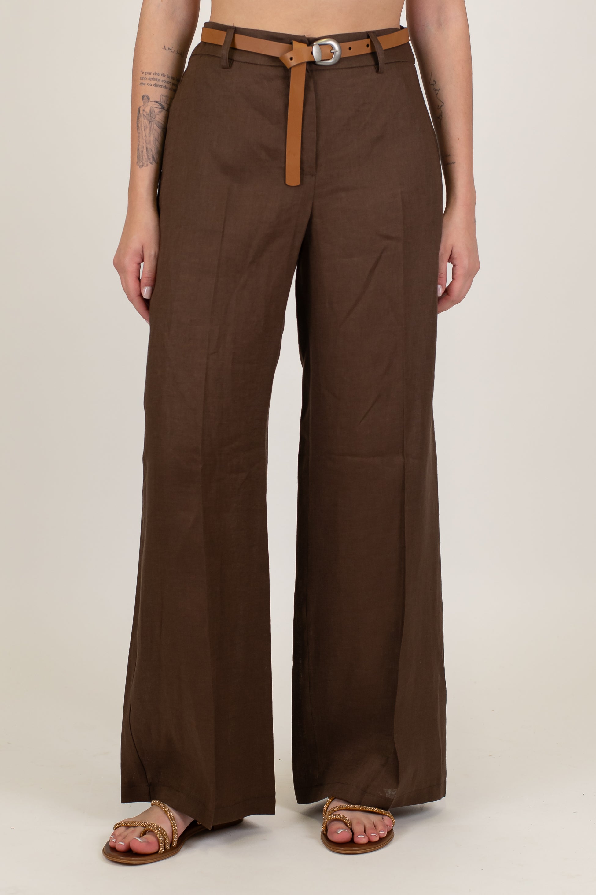 Tensione in - Pantalone palazzo in puro lino