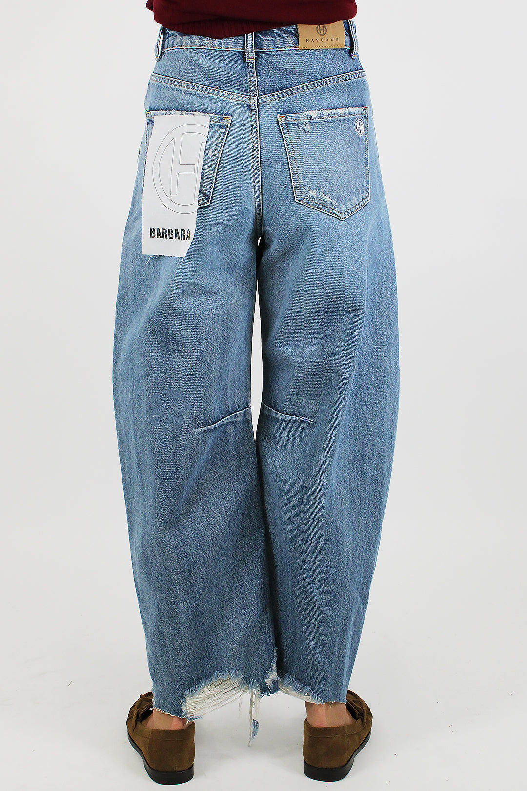 Haveone - Jeans balloon lavaggio chiaro con rotture modello Barbara