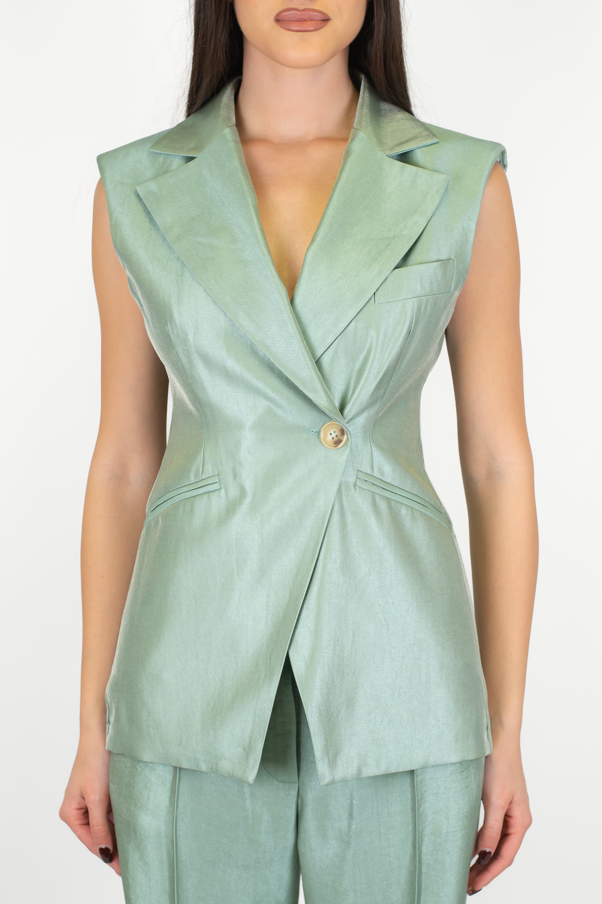 Dixie - Gilet lungo effetto laminato con chiusura bottone asimmetrico