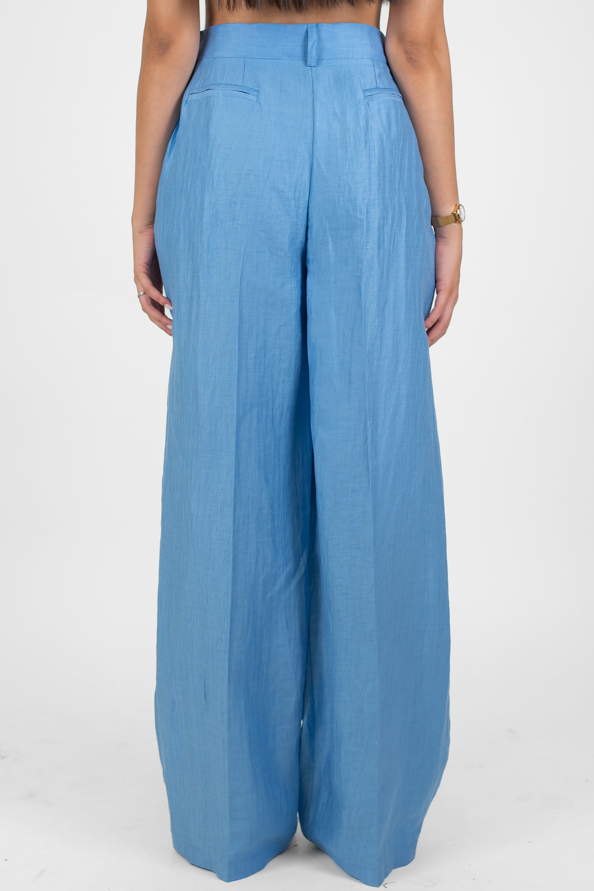 Tensione in - Pantalone palazzo in lino con pinces