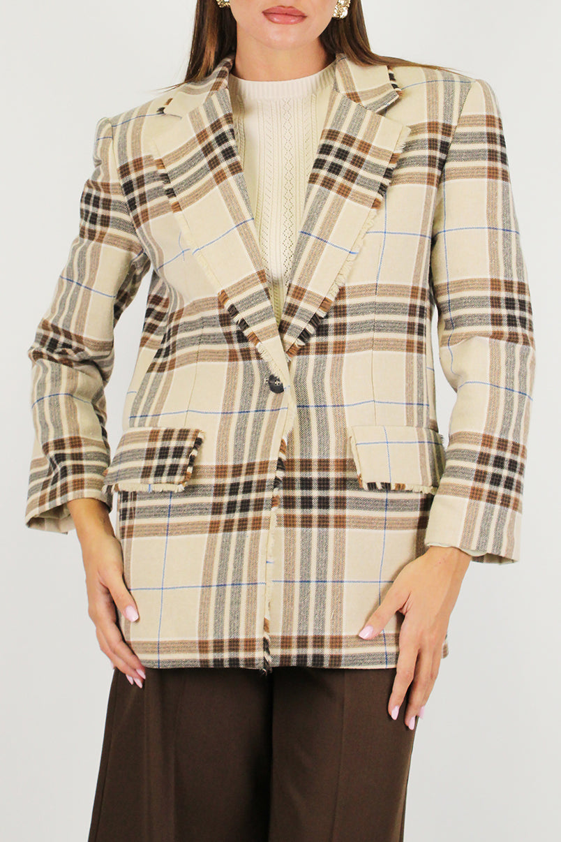Haveone - Giacca monopetto fantasia check con spalline