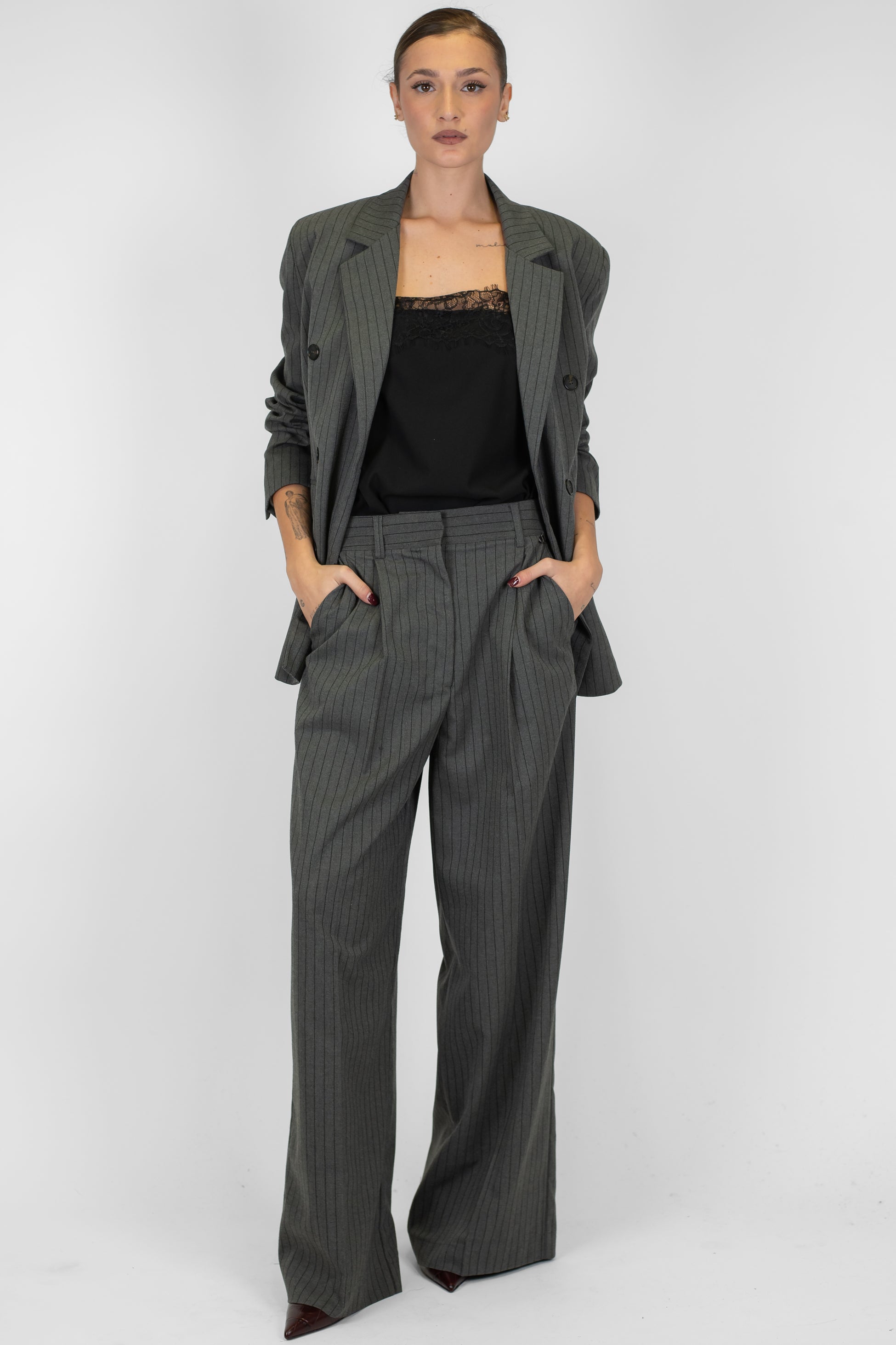 Dixie - Pantalone palazzo gessato con pinces