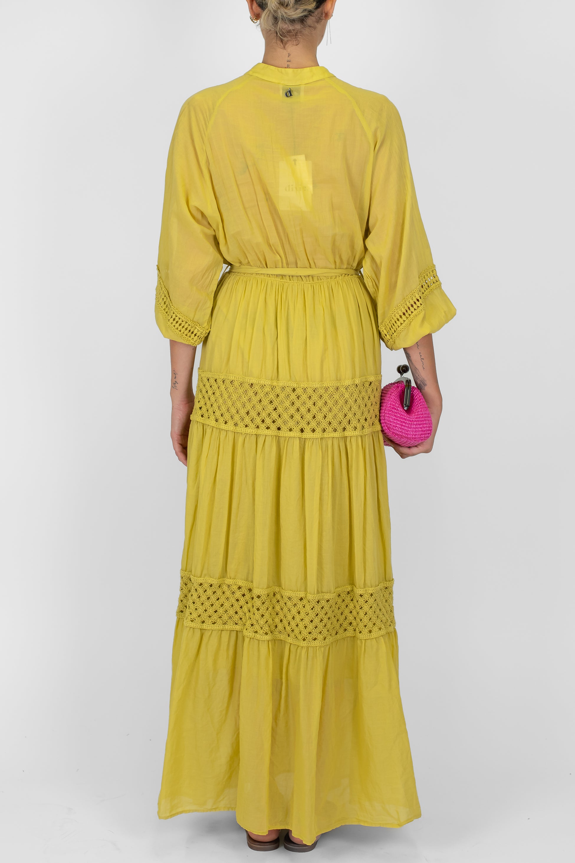 Dixie - Abito lungo in mussola di cotone con inserti crochet