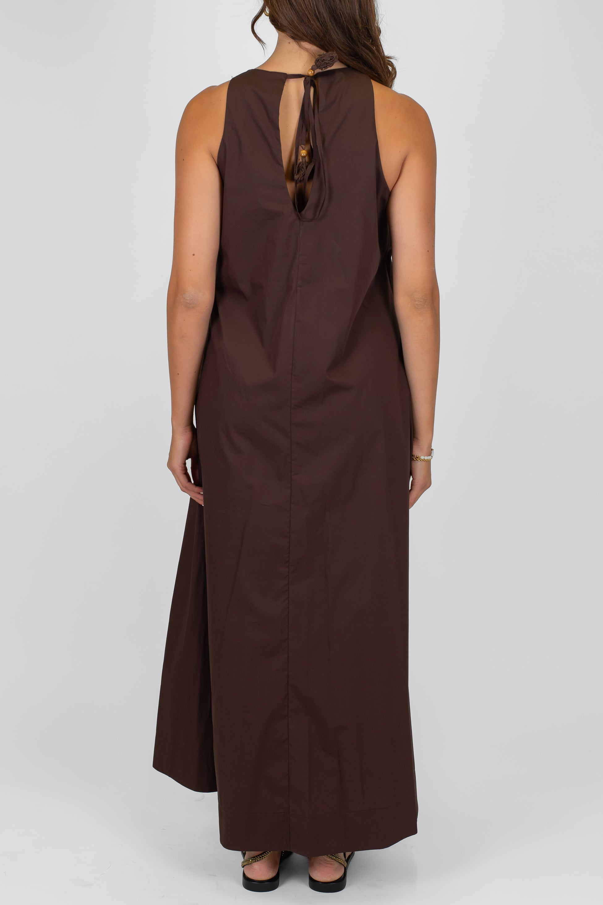 Tensione in - Abito lungo giromaniche in cotone con allaccio sul retro