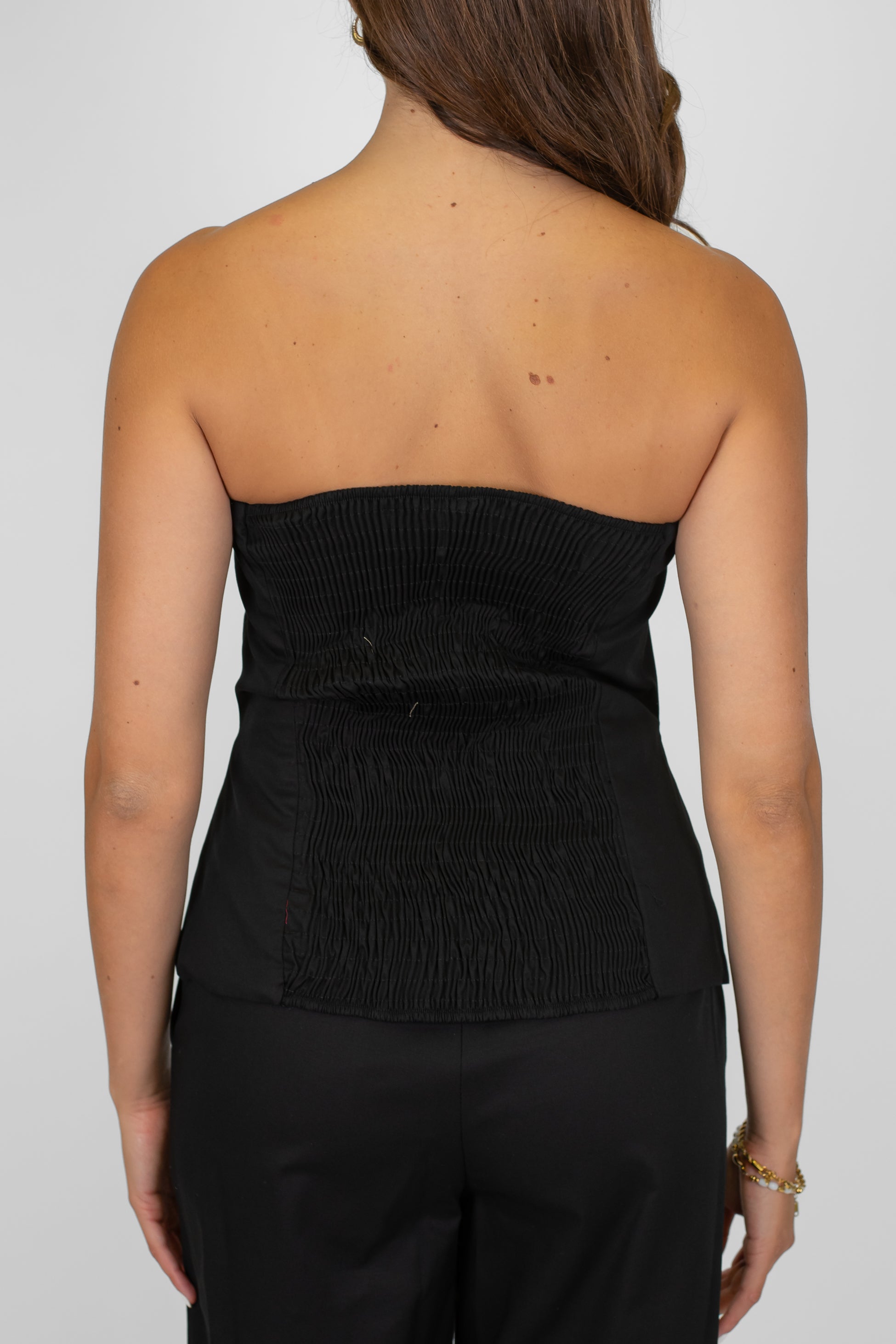 Tensione in - Coordinato in cotone tela paracadute con top a fascia e pantalone palazzo con elastico sul retro