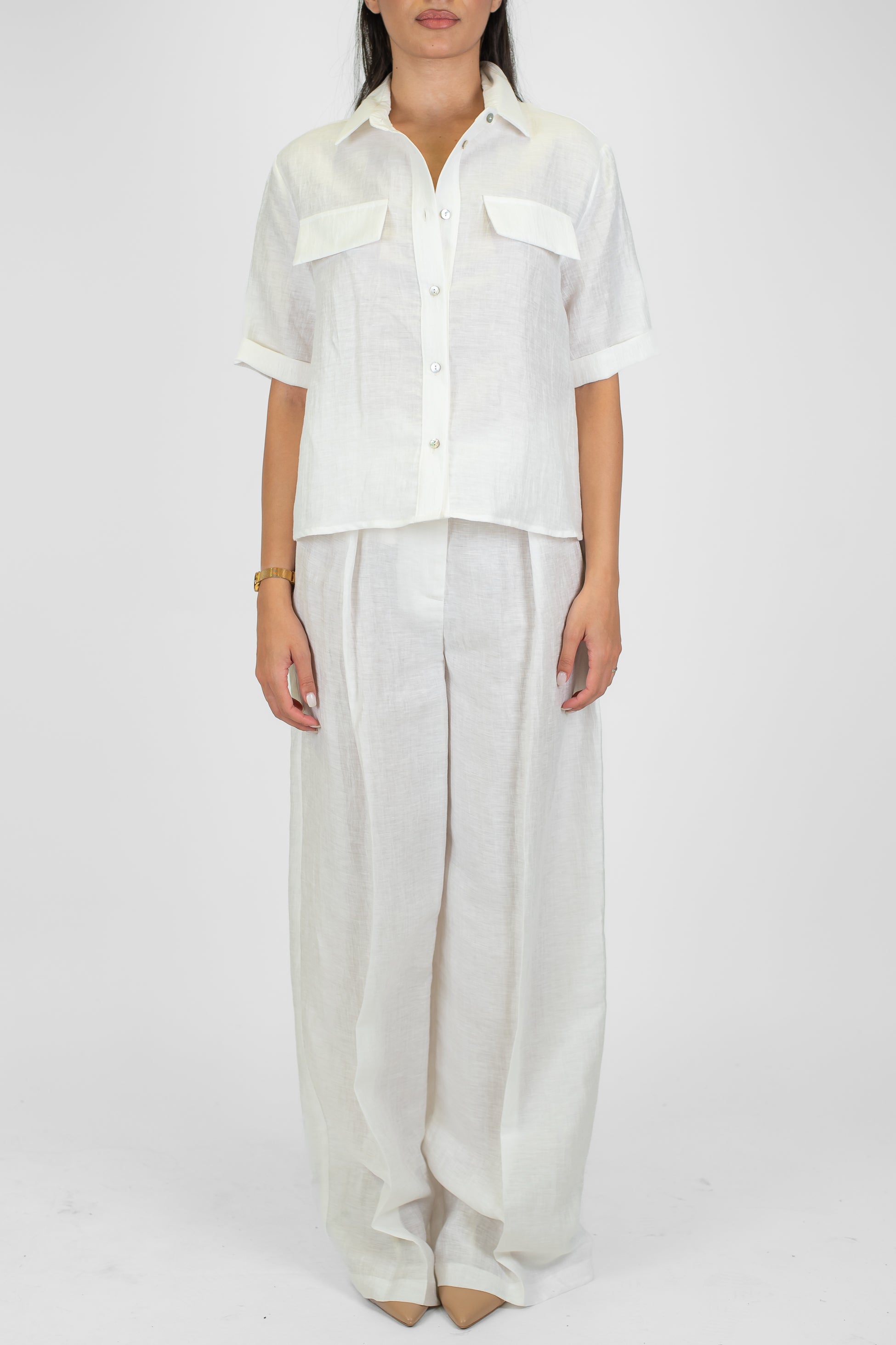 Tensione in - Pantalone palazzo in lino con pinces