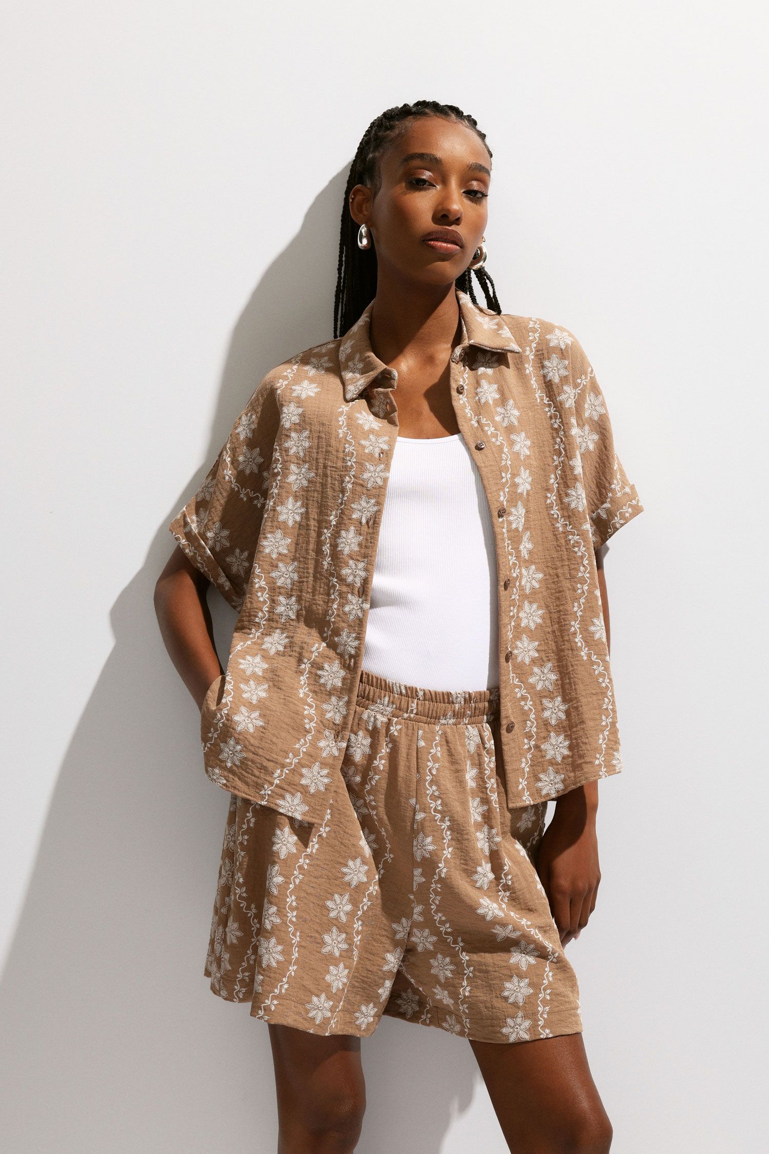 Please - Camicia mezzamanica stampa floreale