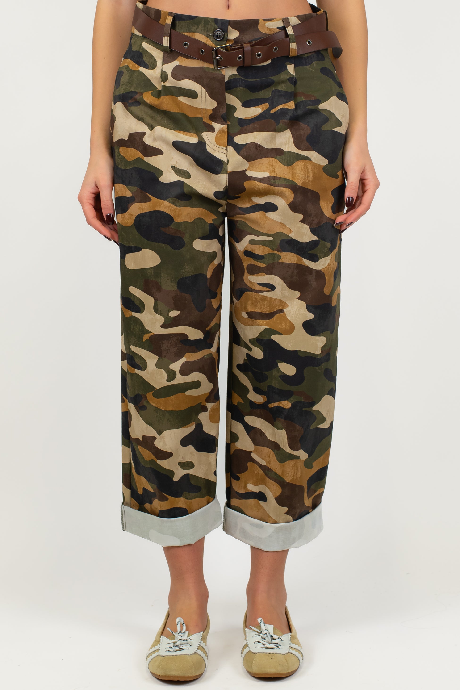 Maryley - Pantalone fantasia camouflage con pinces