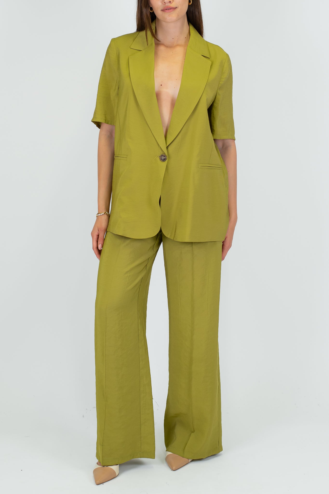 Haveone - Pantalone palazzo con elastico dietro e cintura