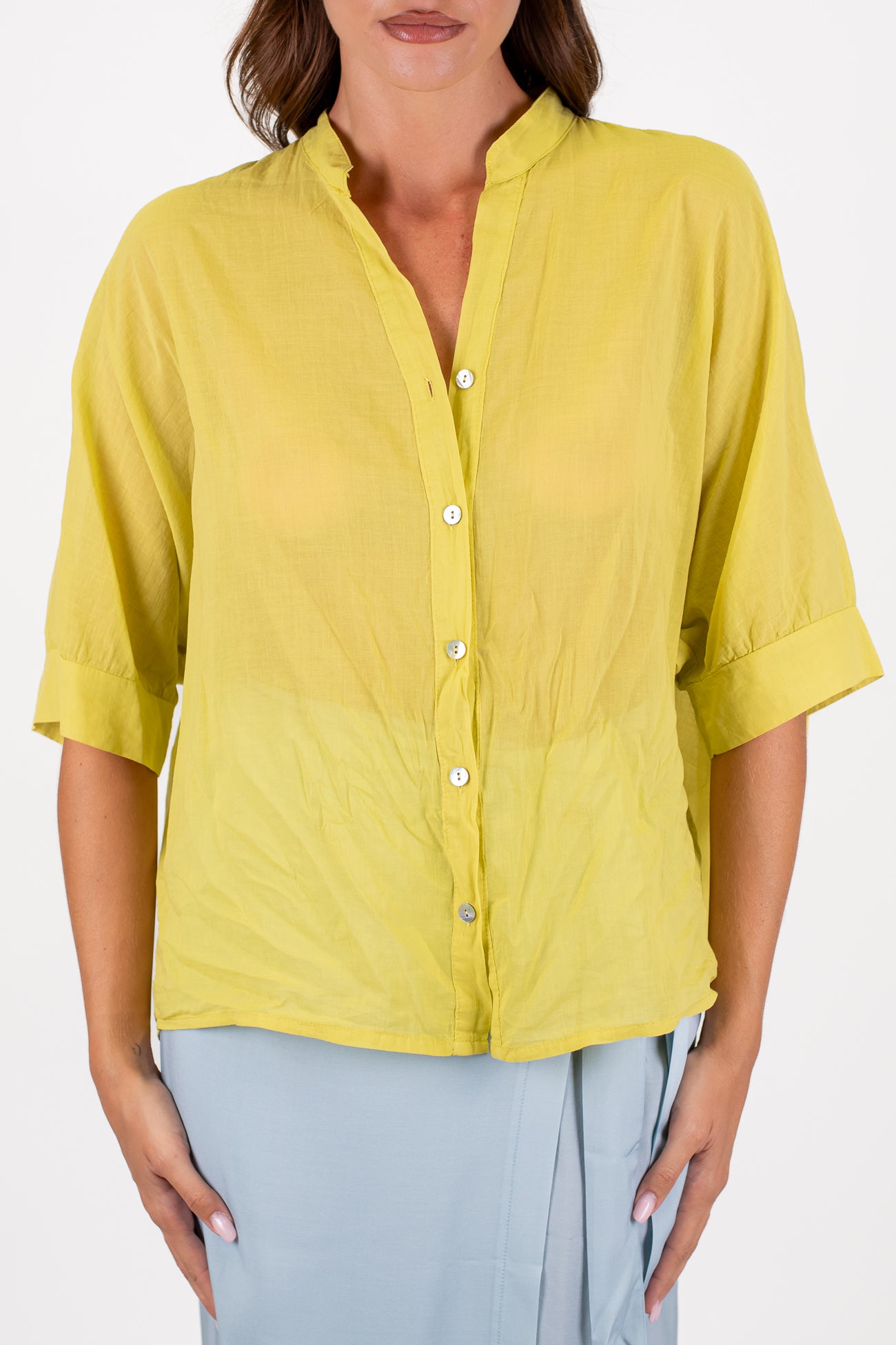 Dixie - Camicia collo alla coreana in mussola di cotone