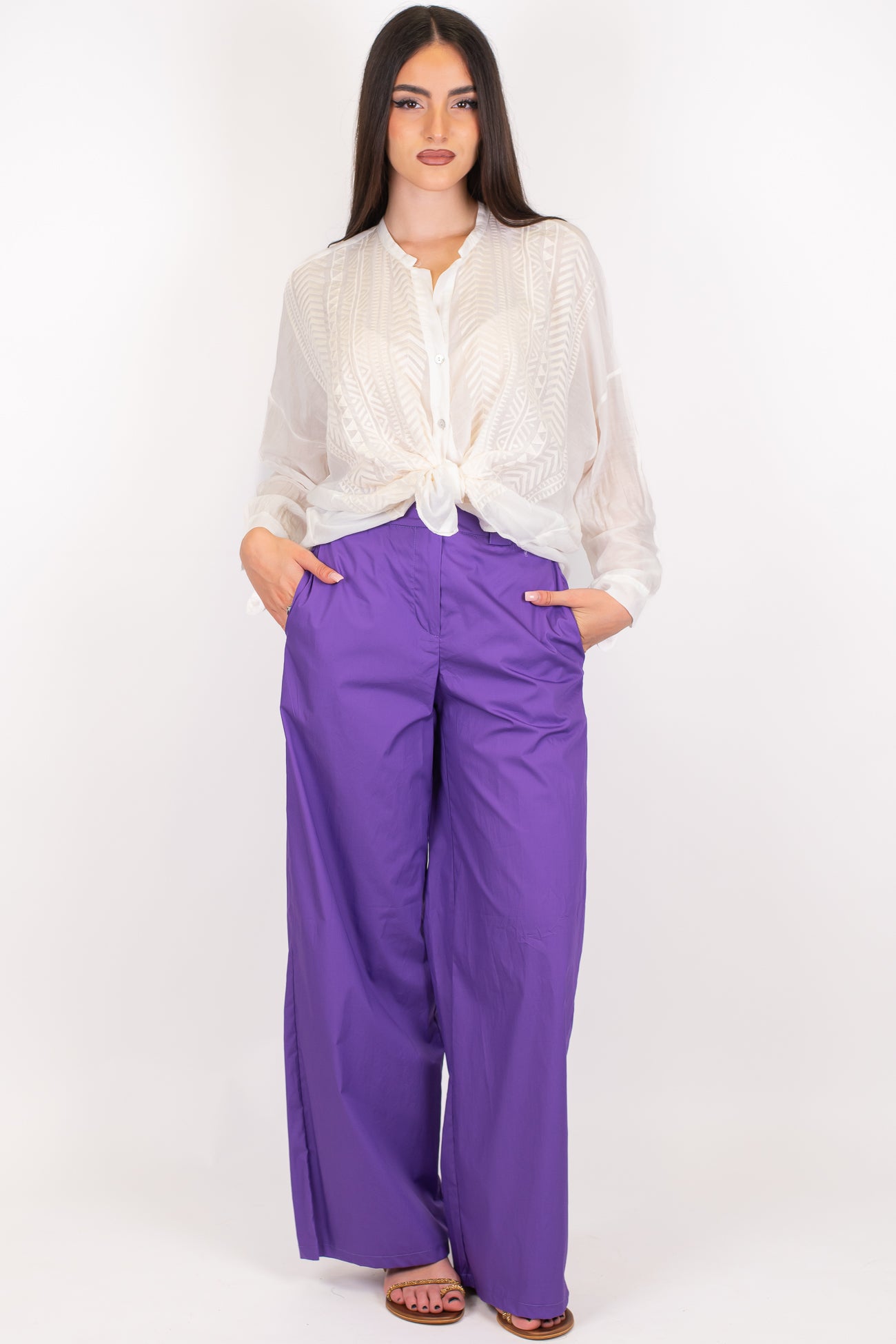 Tensione in - Pantalone palazzo in cotone leggero tela paracadute con elastico sul retro