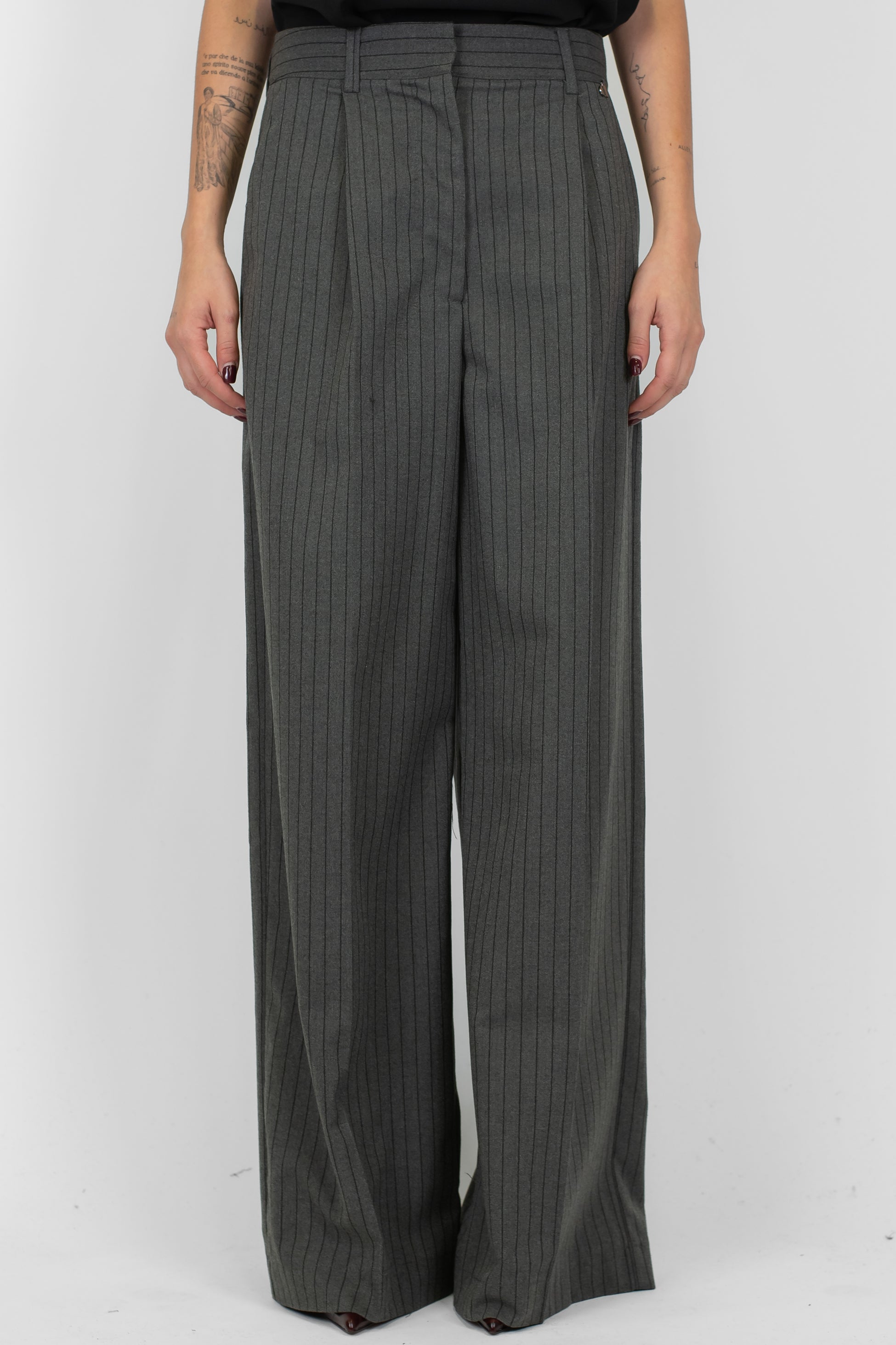 Dixie - Pantalone palazzo gessato con pinces