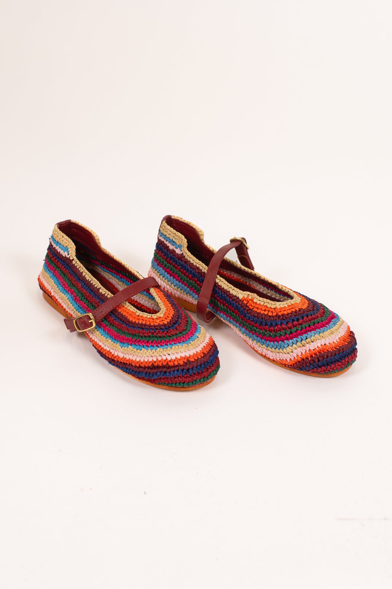 Mosaic - Ballerina in rafia multicolor con cinturino in pelle