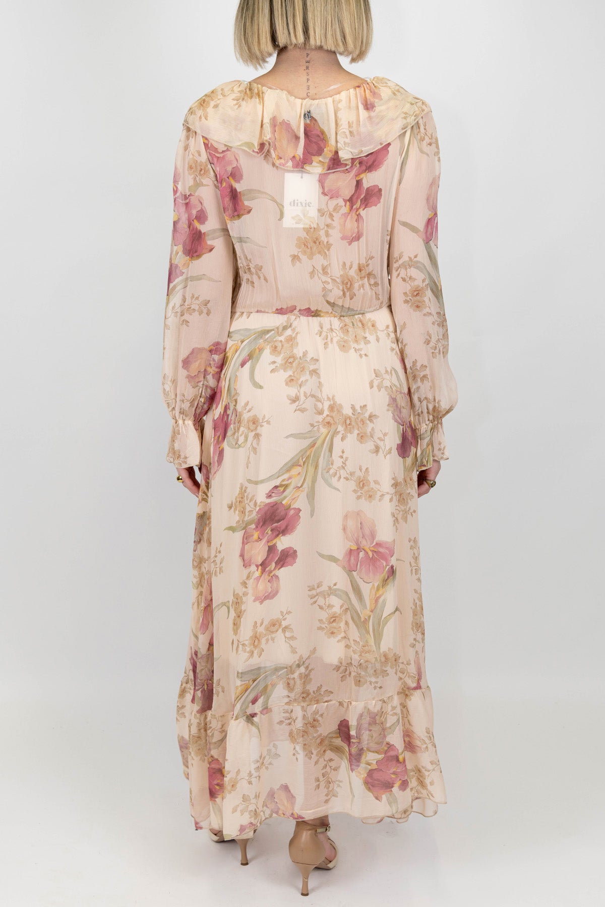 Dixie - Abito lungo fantasia floreale in viscosa con rouches