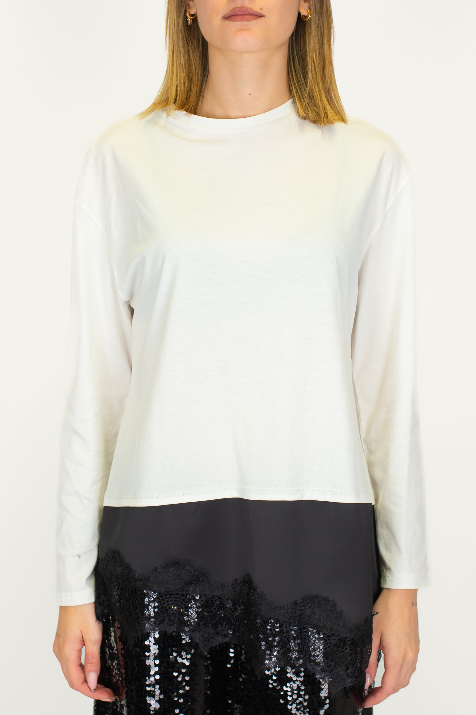 Tensione in - Shirt manica lunga con fondo in raso e pizzo