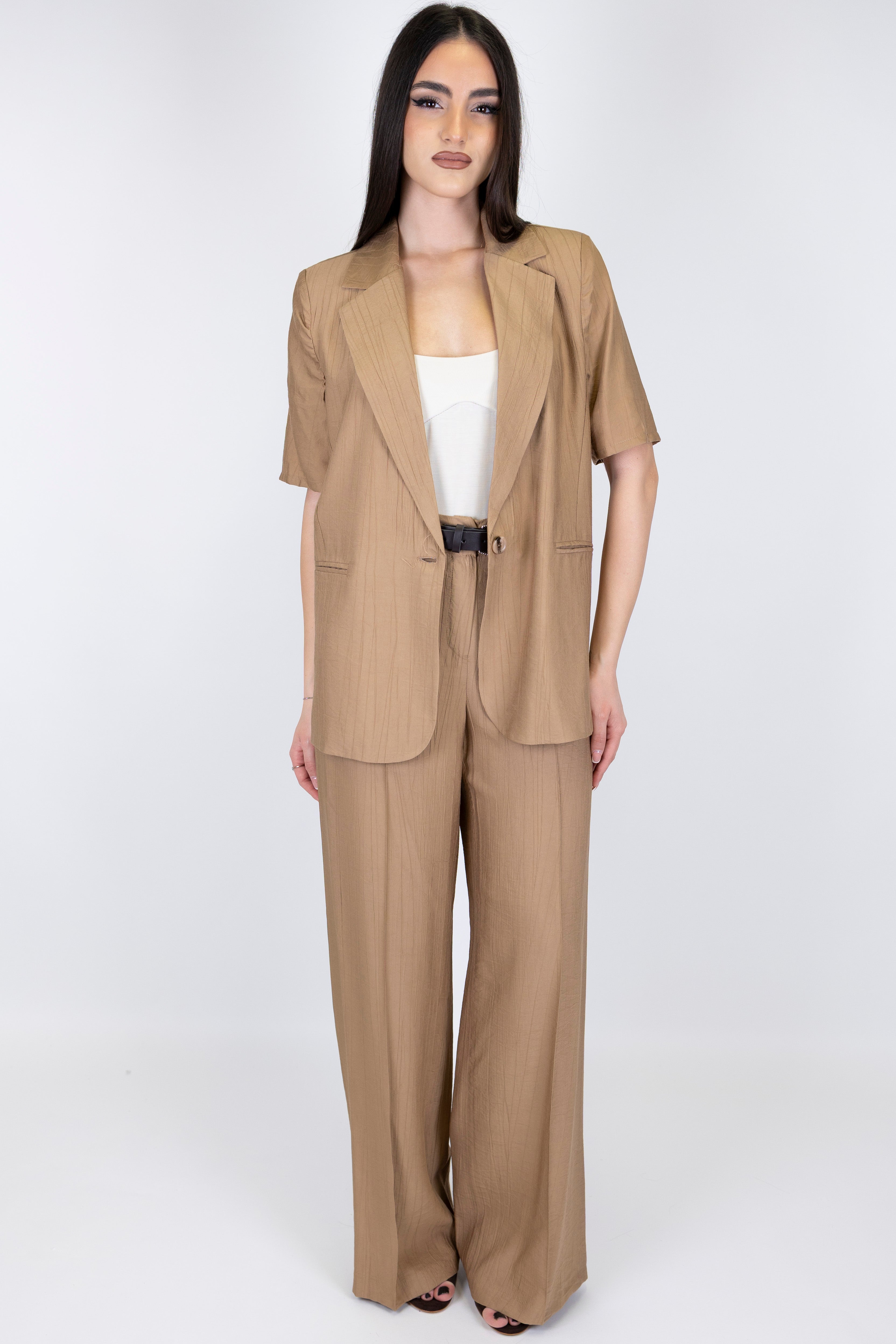 Haveone - Pantalone palazzo in viscosa leggera con strigliature ed elastico sul retro