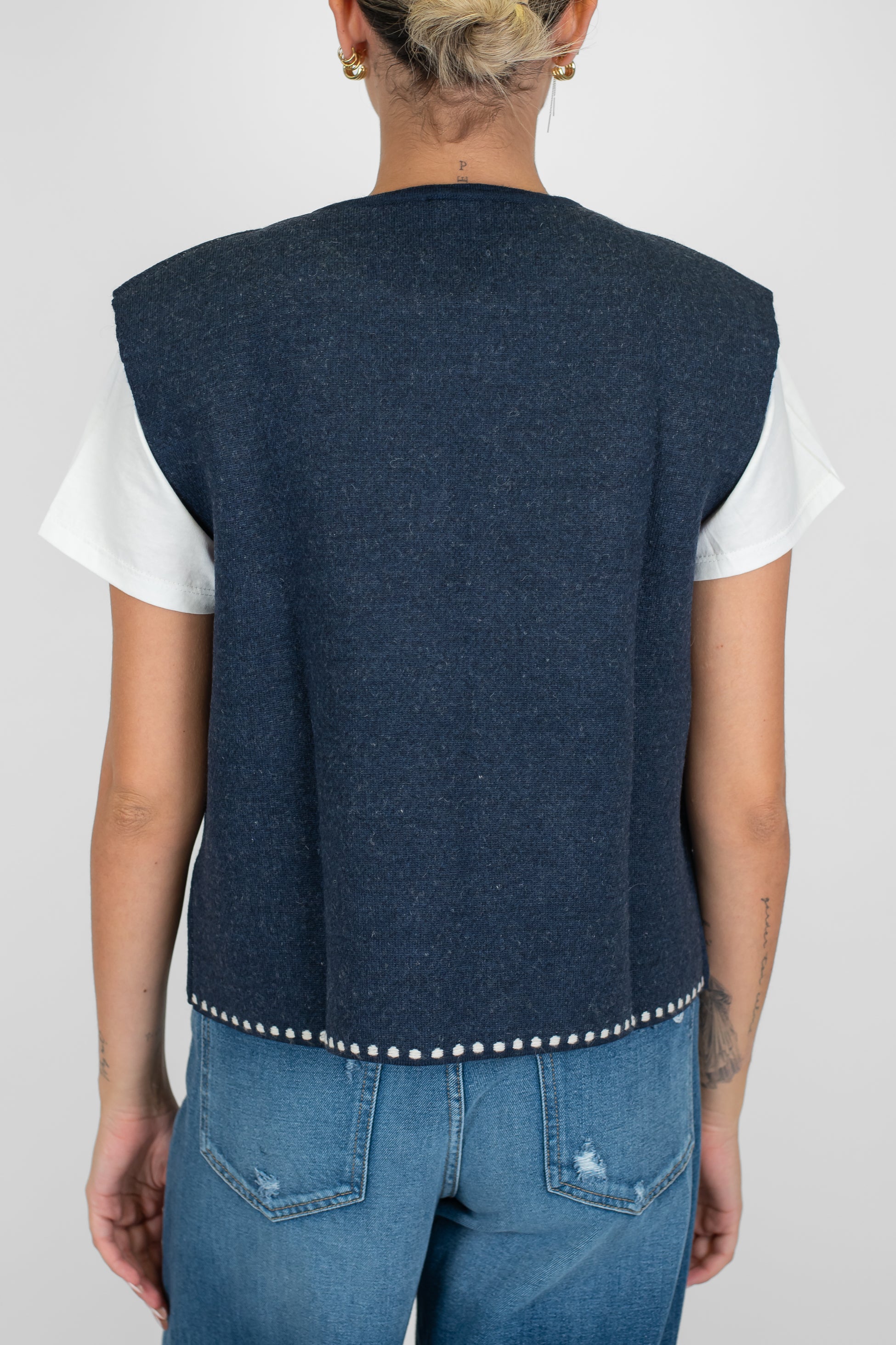 Tensione in - Gilet aperto fantasia astratta in misto lana