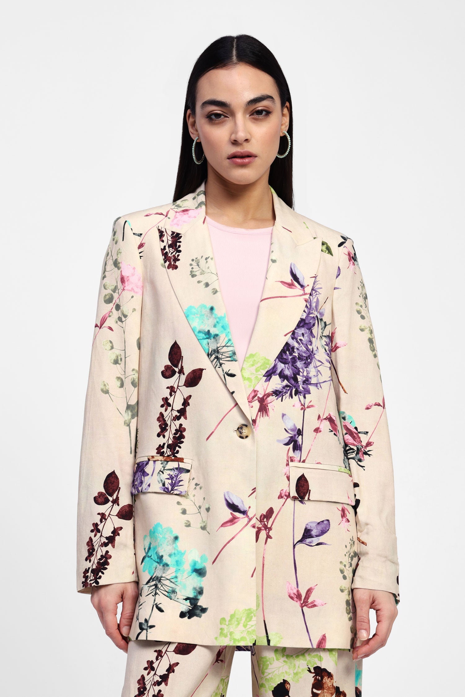 Dixie - Giacca monopetto fantasia in misto lino/viscosa