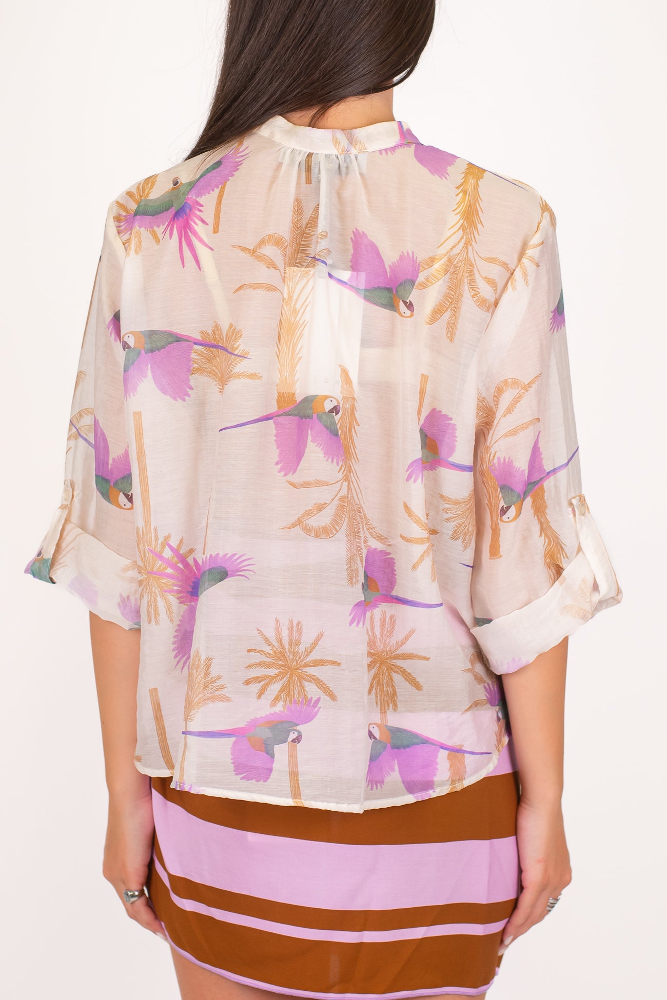 Haveone - Camicia in lyocell fantasia pappagalli