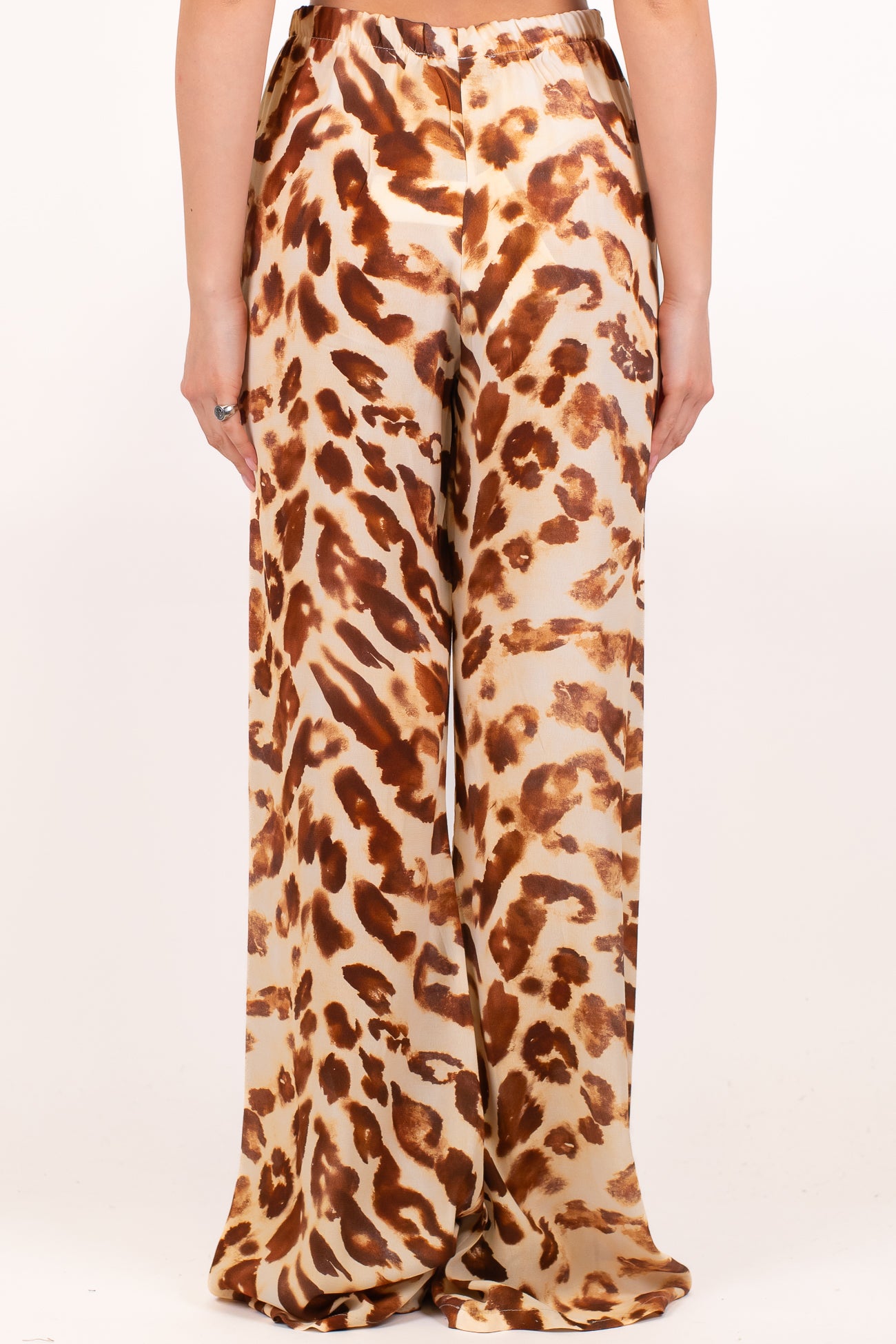 Havoene - Pantalone a zampa fantasia animalier in viscosa con elastico in vita